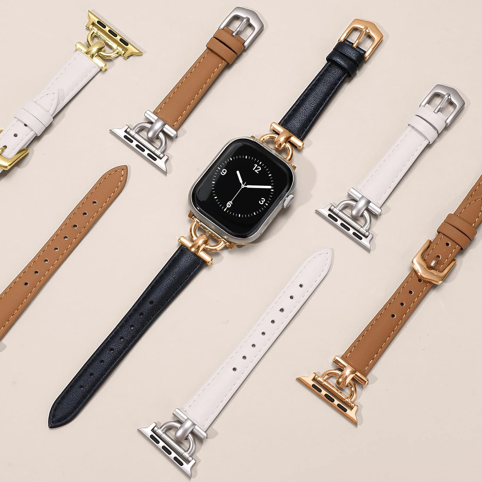 Skórzany pasek do zegarka Apple Watch 38mm 40mm 41mm 42mm 44mm 45mm 49mm z metalową klamrą D