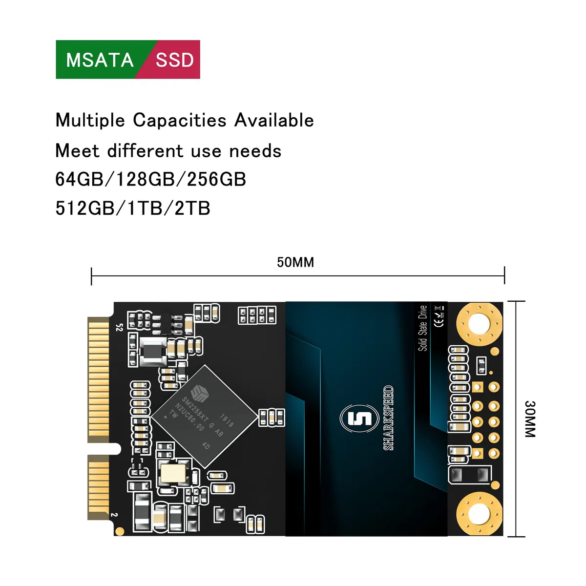 Dysk SSD mSATA 64 GB, 10 szt., TLC 3D NAND SATA 3 (6 GB/s), wewnętrzny dysk półprzewodnikowy do laptopa, komputera stacjonarnego/komputera PC