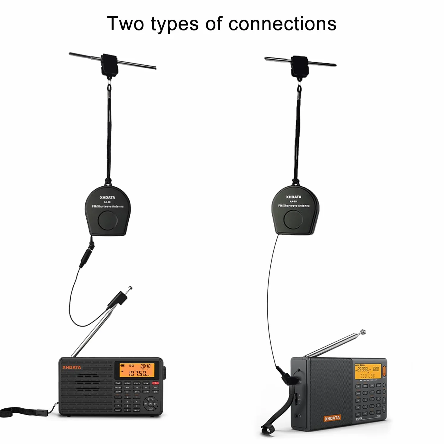 XHDATA AN-80 Antena radiowa FM SW Wzmacniacz sygnału Odbiornik z kablem 7 m Czarny