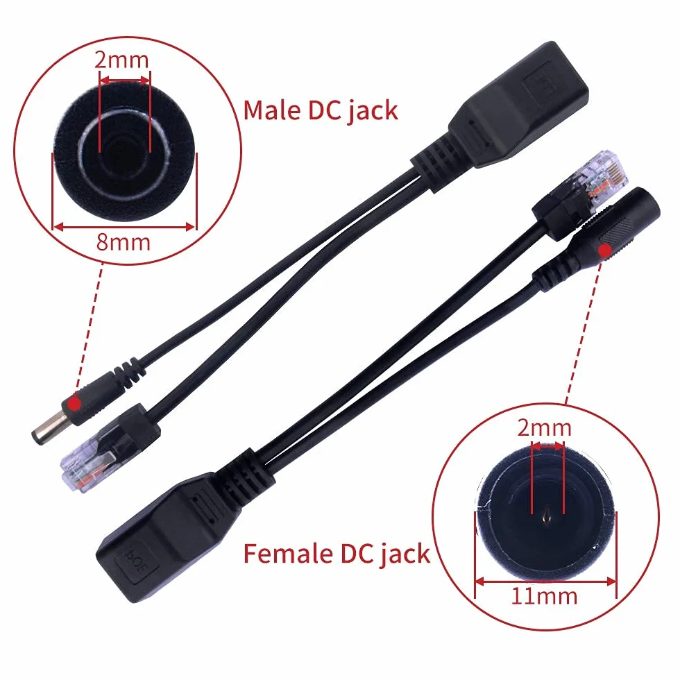 GeeekPi 1 para pasywnego zasilania przez Ethernet RJ45 PoE adapter wtryskiwacz + zestaw kabli rozdzielacza ze złączem zasilacza DC 2,1 x 5,5 mm