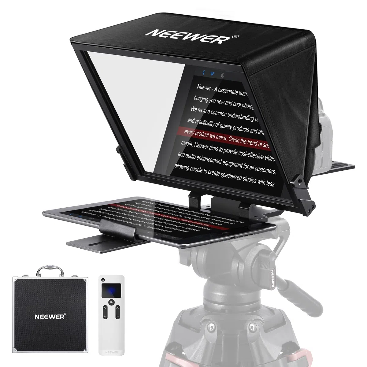 NEEWER Teleprompter X14 PRO z pilotem RT-110 i sterowaniem aplikacją (połączenie Bluetooth za pośrednictwem aplikacji Neewer Teleprompter), przenośny 14 cali, bez montażu, kompatybilny z iPadem,