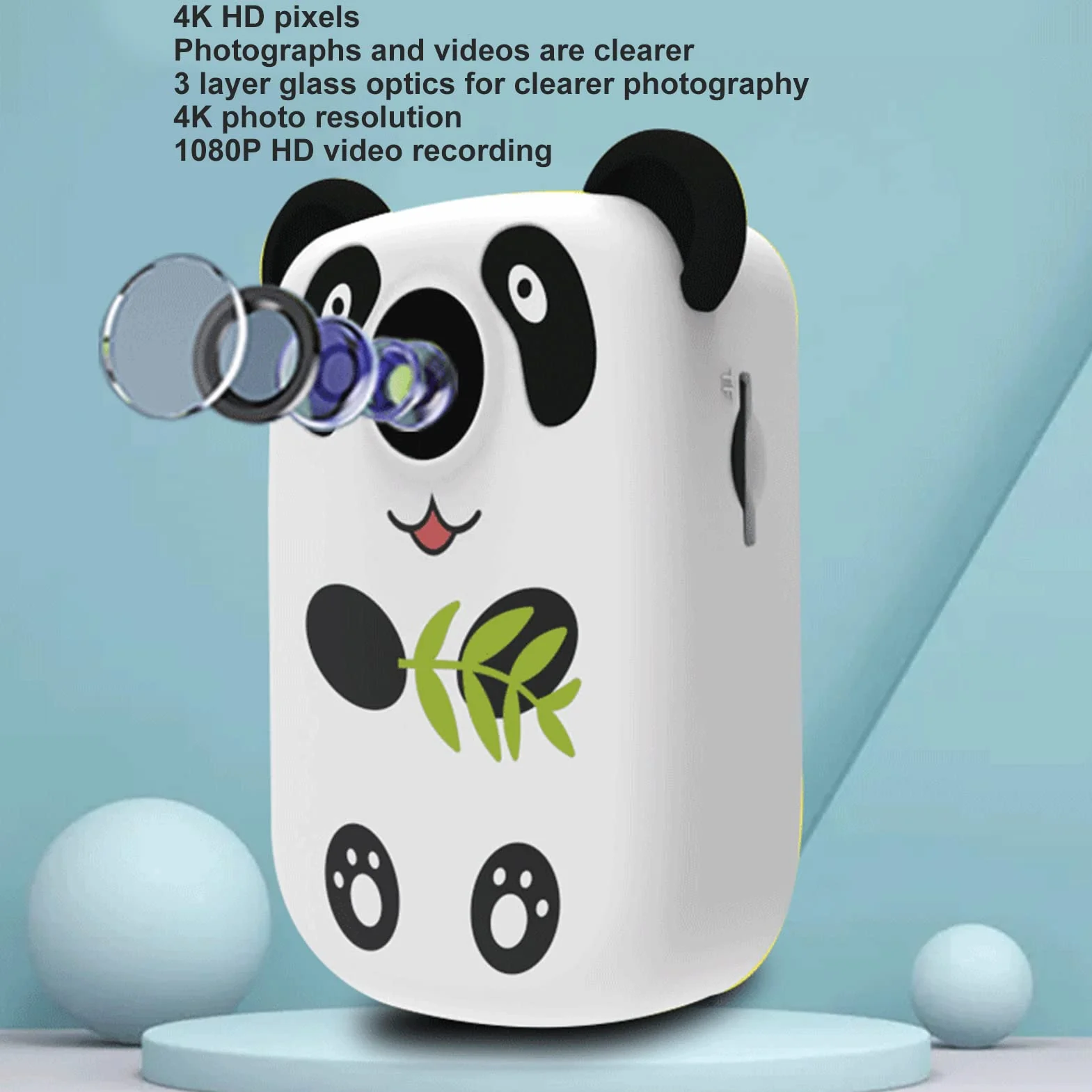 Aparat dla Dzieci Panda 12 MP z Papierem do Drukowania, Ekran 1,2 Cala, 16 Efektów Fotograficznych