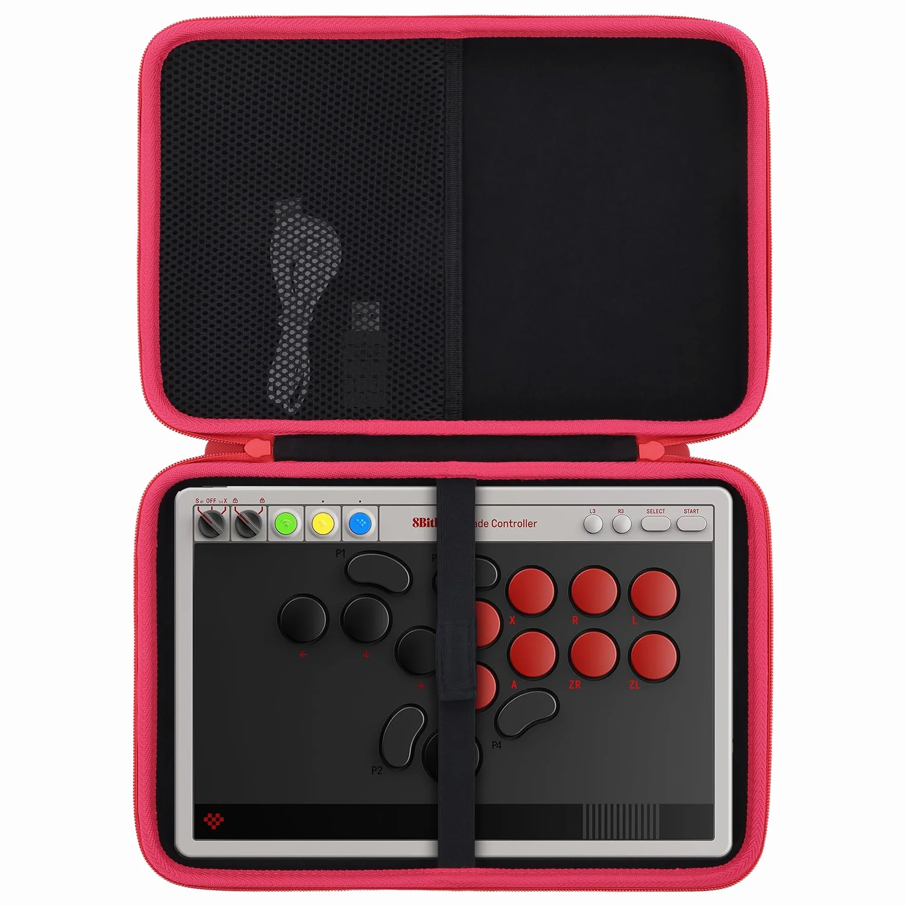 co2CREA Etui zastępcze do 8BitDo All-Button Arcade Controller do Switch i Windows (czarna obudowa + czerwony zamek błyskawiczny)