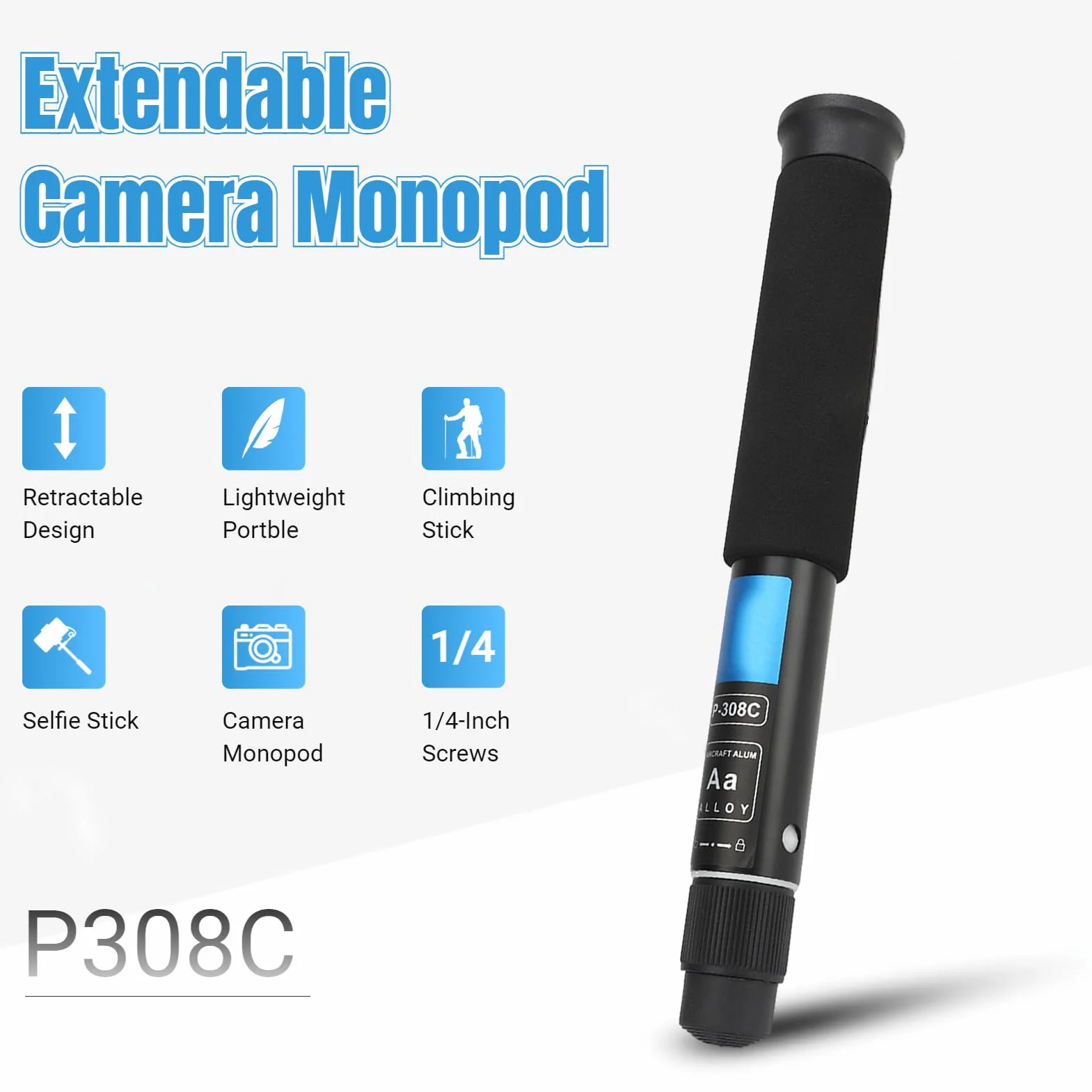 Lekki teleskopowy monopod aparatu 8 sekcji 28-157 cm z szybkim zapięciem antypoślizgowy