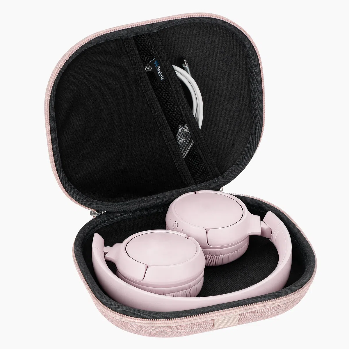 Geekria NOVA etui na słuchawki (On-Ear) kompatybilne z JBL Tune 510BT/660NC/560BT/500BT, Jr 310BT – twardy pokrowiec podróżny z miejscem na kable (Różowy)