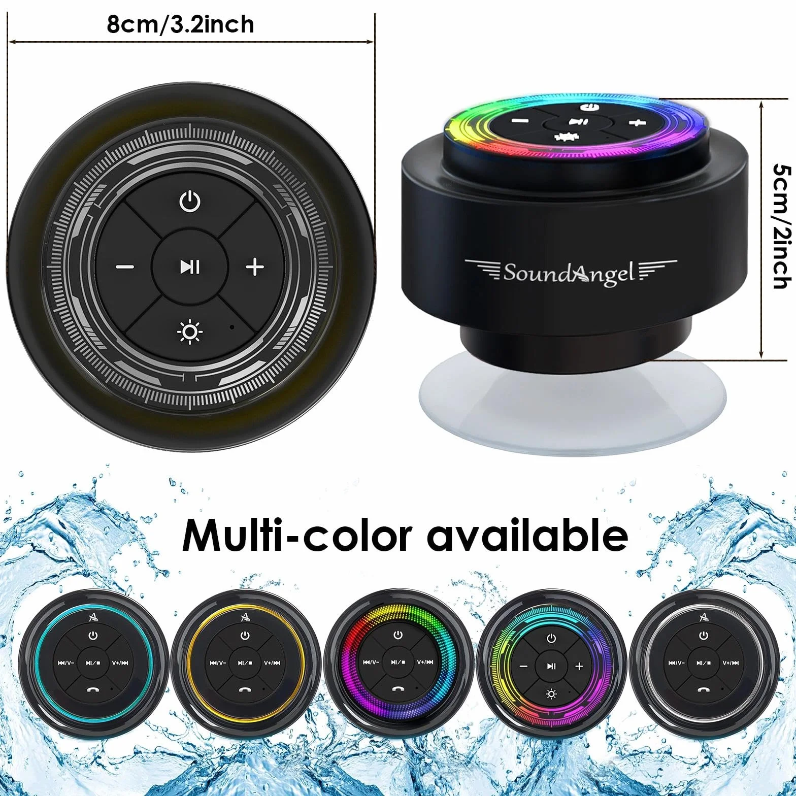 XLEADER, SoundAngel Mate Pro głośnik prysznicowy (ulepszony) certyfikowany wodoodporny głośnik Bluetooth IPX7, Big Pro Sound i głęboki bas, ze światłami RGB, przyssawką, silikonową smyczą, czas