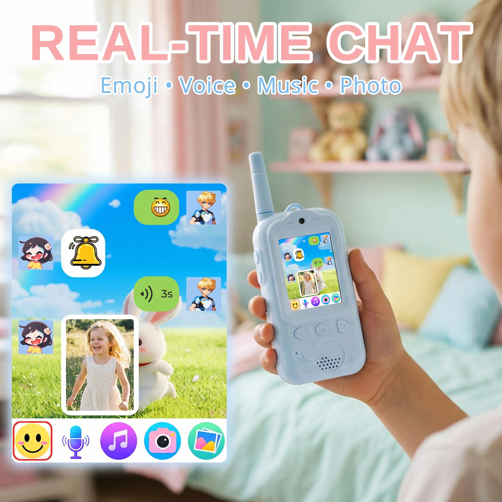 Radioddity KiddoTalk V1 Walkie Talkie dla dzieci, akumulatorowy interkom radiowy, 2 sztuki