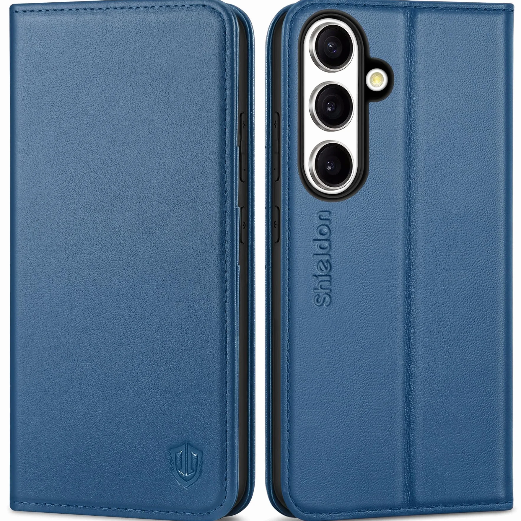 SHIELDON Etui portfelowe na telefon Galaxy S25 5G, etui z klapką z prawdziwej skóry [etui na karty] [podpórka] [blokada RFID] [wewnętrzna powłoka TPU] magnetyczne, odporne na wstrząsy, kompatybilne z
