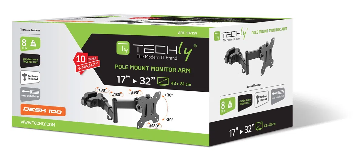 Techly 107159 17-32" LED/LCD Uchwyt do montażu na słupie telewizora Czarny