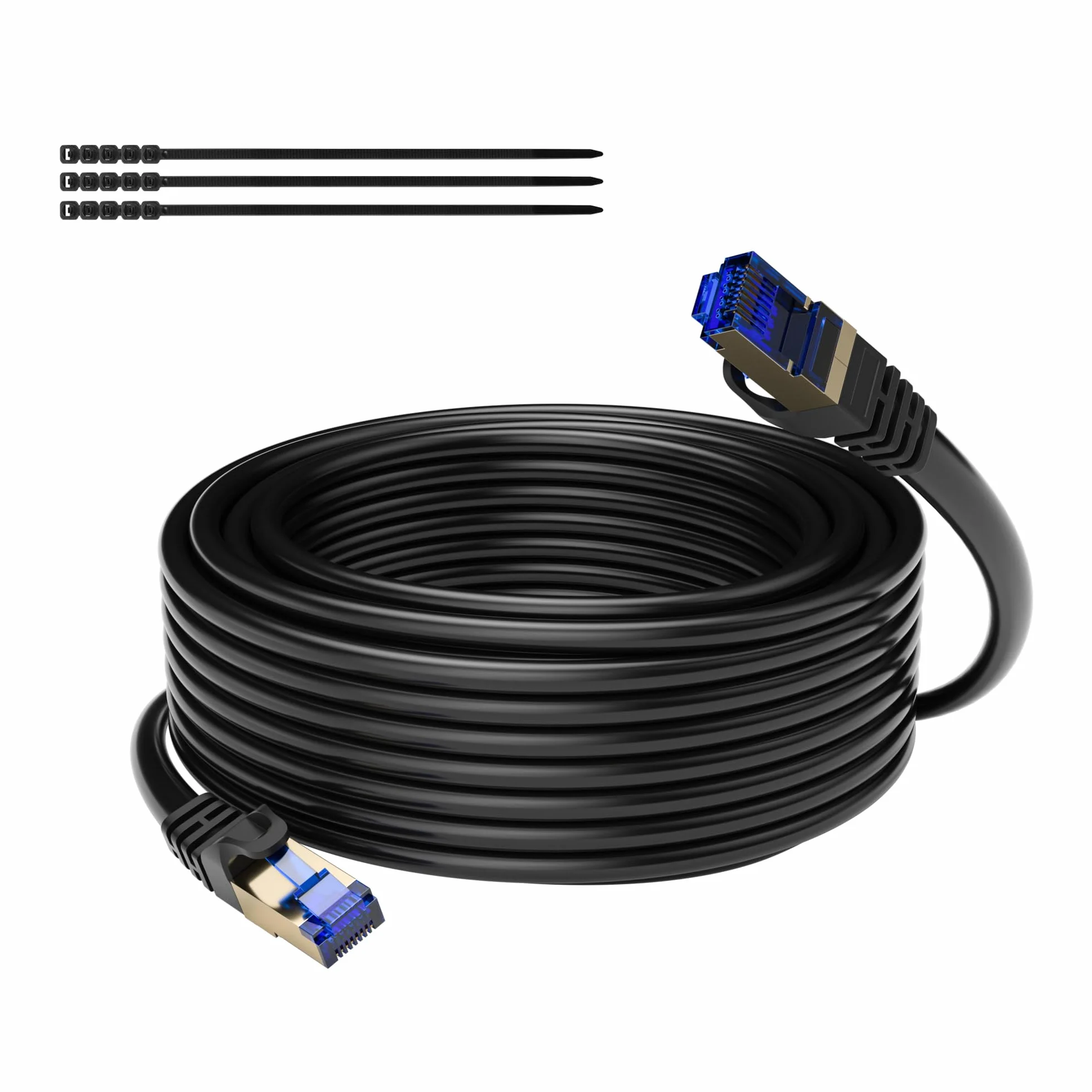 CAT 7 Wodoodporny kabel sieciowy RJ45 Ethernet do użytku zewnętrznego do bezpośredniego zakopania - 10 gigabitowy kabel sieciowy LAN Cat 7 do szybkiego połączenia internetowego-czarny 30M z 15