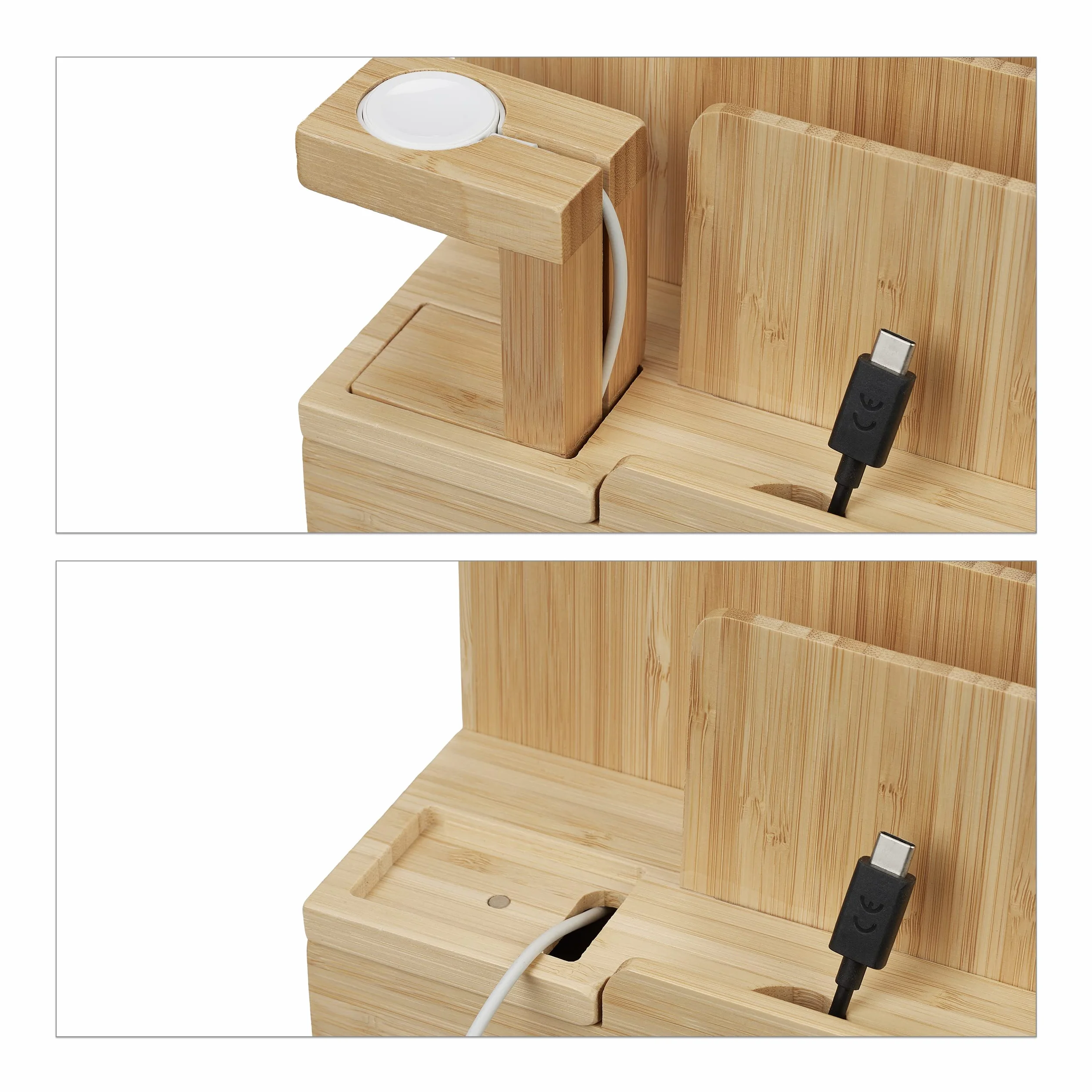 Relaxdays Stacja ładująca bambusowa do Apple Watch 15x21,5x15 cm