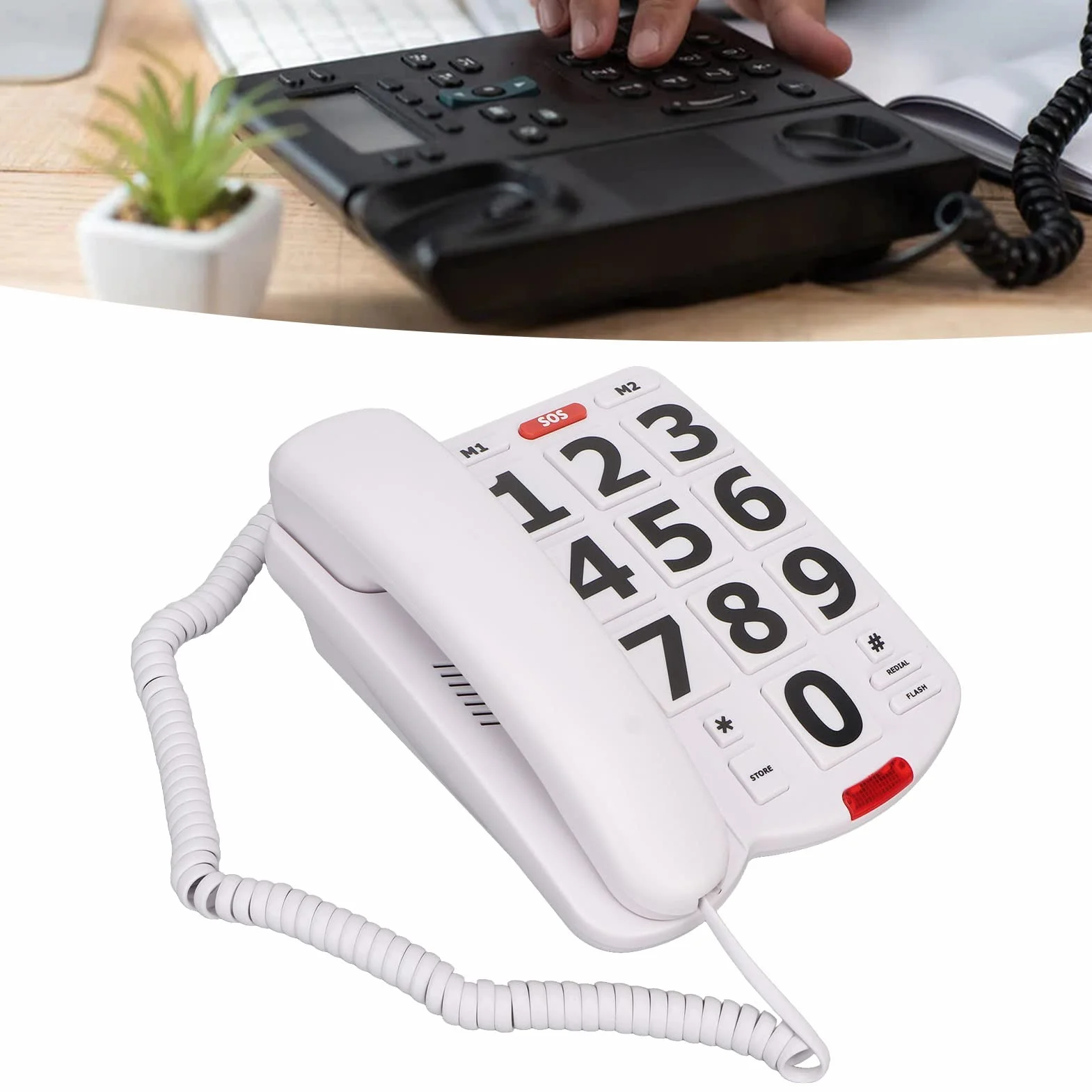 Telefon Stacjonarny z Dużymi Przyciskami dla Seniorów, Głośny Dzwonek, Szybkie Wybieranie