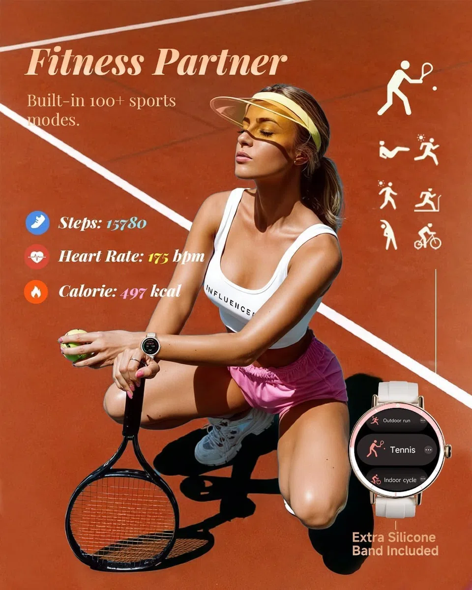TOOBUR Smartwatch dla kobiet i mężczyzn z dwoma paskami, smartwatch HD 40 mm, kompatybilny z systemem Android i iOS, odbieranie/nawiązywanie połączeń, zegarek fitness z monitorem kroku/snu/HR, IP68
