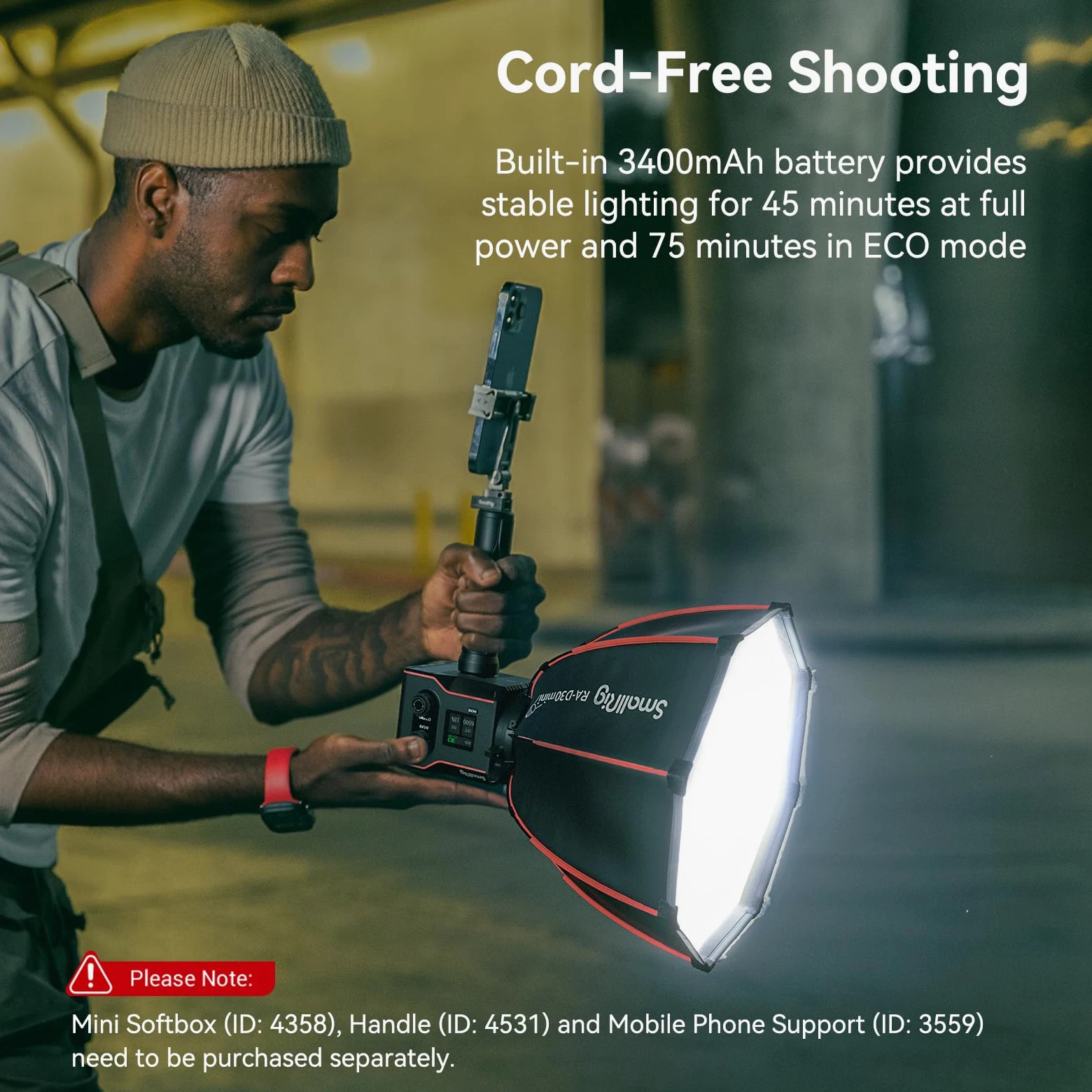 SMALLRIG RC 60B COB Video Light z wbudowan? bateri? 3400mAh i szybkim ?adowaniem typu C PD, przeno?ne dwukolorowe ?wiat?o wideo COB, ?wiat?o ci?g?e wyj?cie RC 60B Lite Edition - 4518