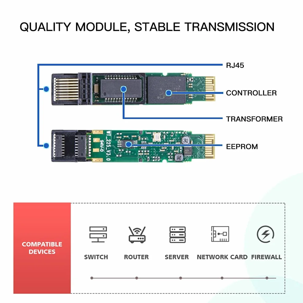 Gigabit SFP do RJ45 Copper SFP Transceiver, 1000Base-T Mini GBIC, 1.25G SFP to Ethernet Module, do Cisco GLC-T/SFP-GE-T, Meraki MA-SFP-1GB-TX, Ubiquiti UF-RJ45-1g and More, 2 sztuki