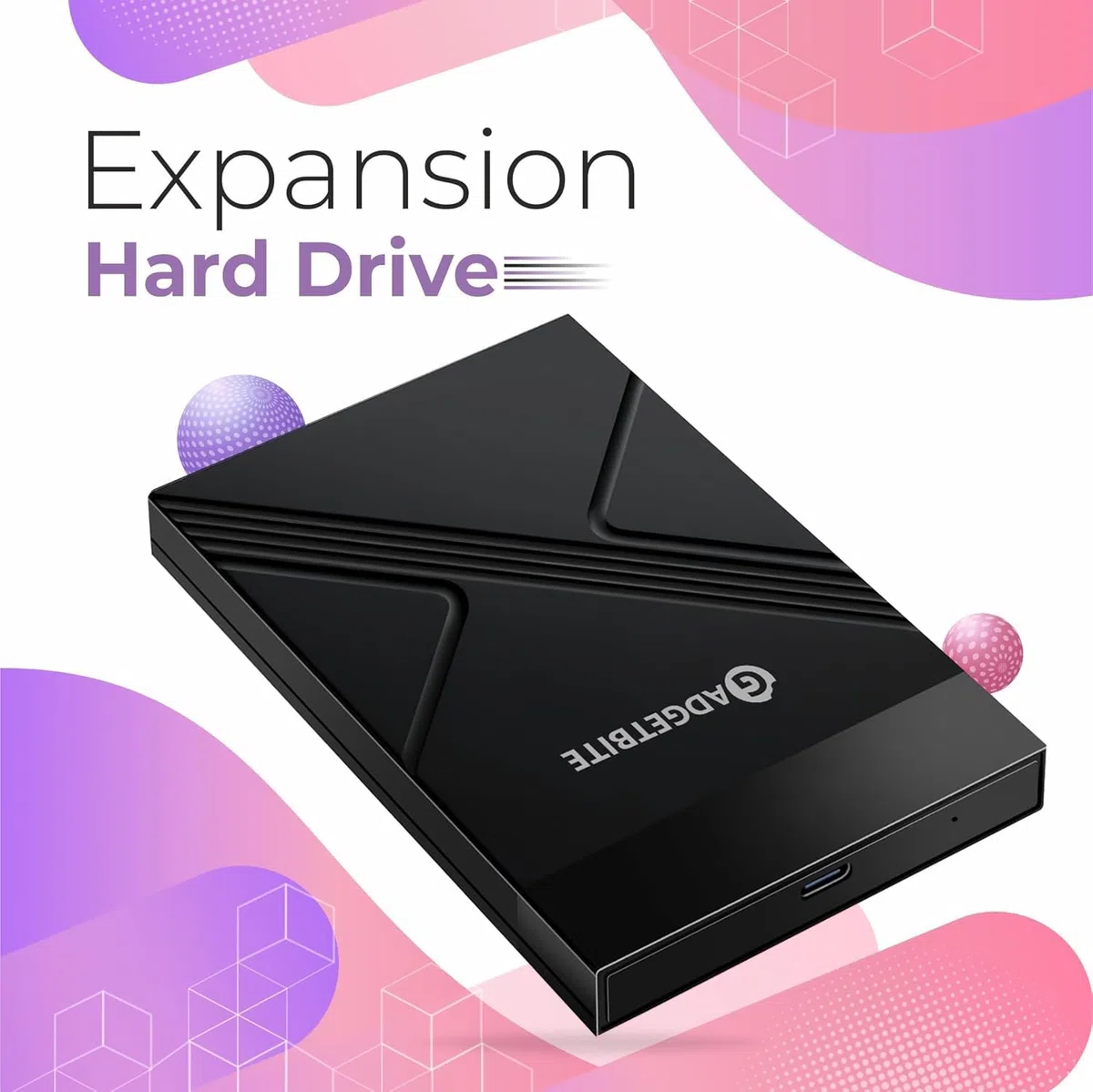 Gadgetbite Obudowa SSD, beznarzędziowa obudowa zewnętrznego dysku twardego z szybką prędkością transferu do 5 Gb/s i pojemności do 4 Tb z 2,5 SATA SSD/HDD (czarna, USB do typu C)
