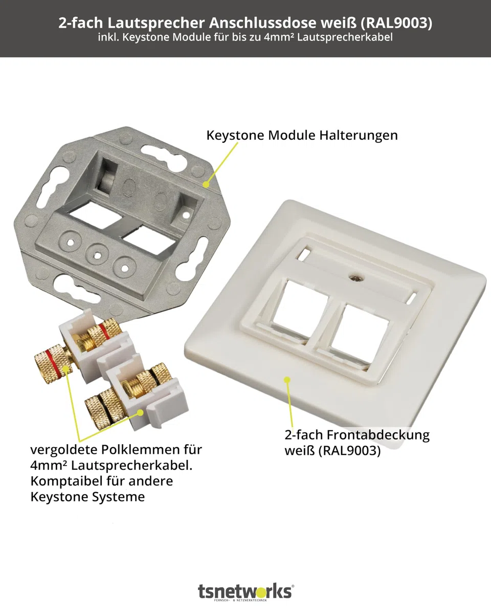 Głośnik Keystone Module czerwony/czarny z pokrywą 80 x 80 mm - 1 szt. w zestawie - zacisk biegunowy LS z zaciskiem śrubowym pozłacany, kompatybilny z wtyczką bananową
