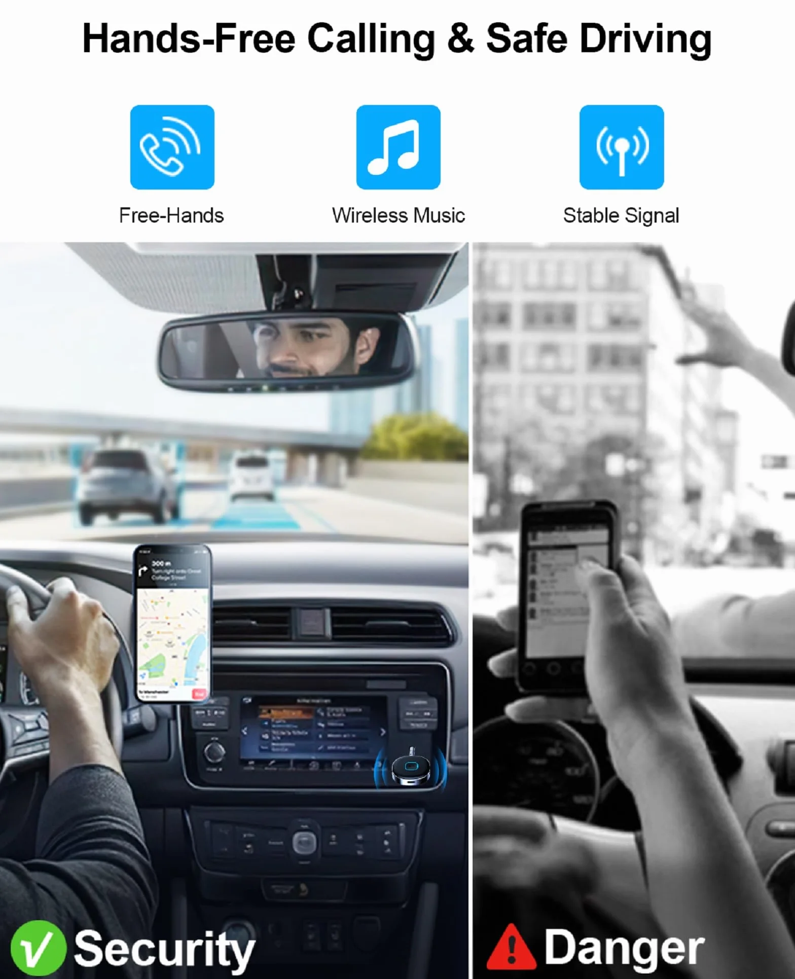 HORJOR AUX Bluetooth adapter samochodowy 5.0 bezprzewodowy głośnomówiący podwójne połączenie 16h