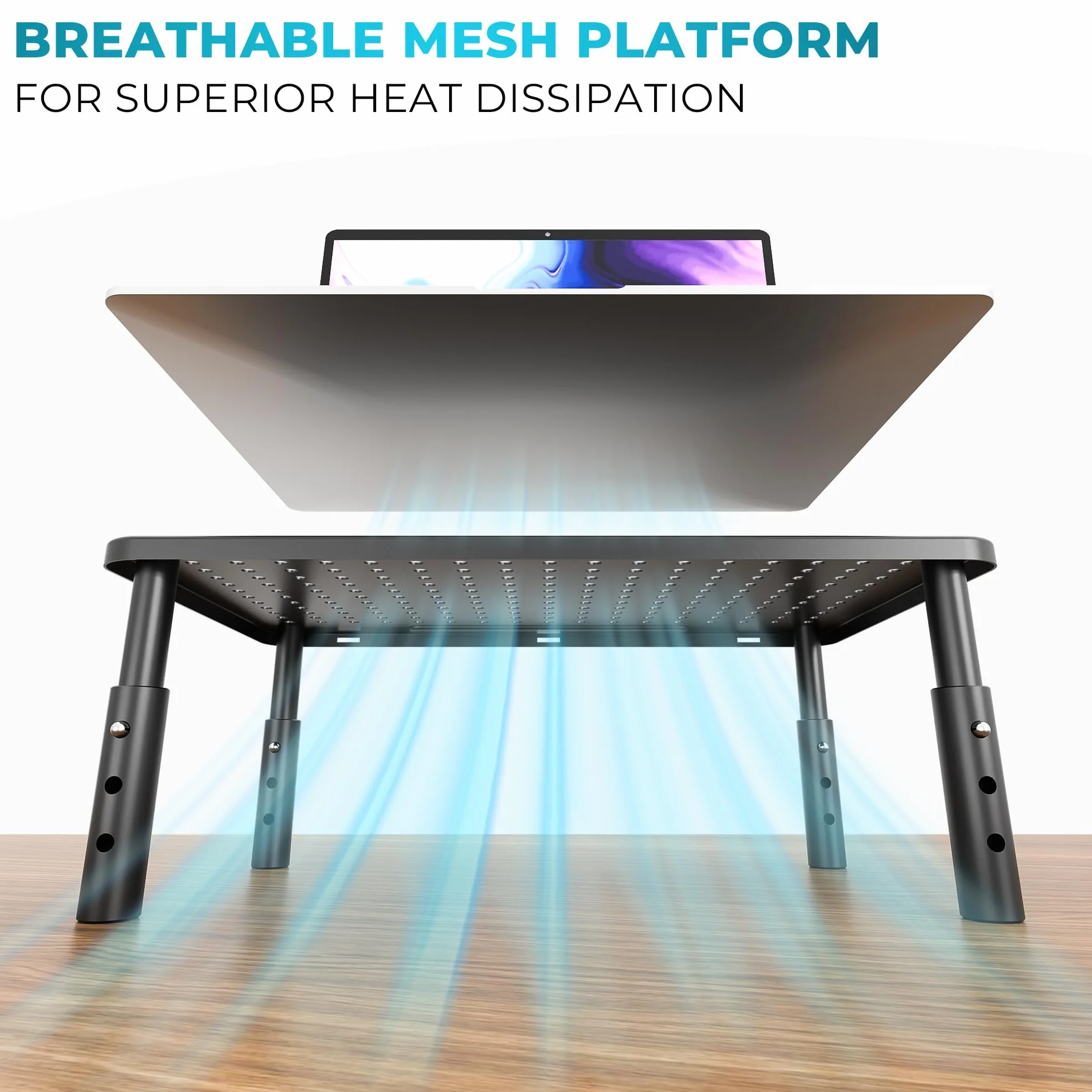 BONTEC Stojak na Monitor z Regulacją Wysokości, Ergonomiczna Podstawka Biurkowa z Siatkową Platformą, Solidna Stalowa Konstrukcja do Laptopa, Komputera, PC, Max. 20KG, Łatwa Organizacja Kabli (2 Pack)