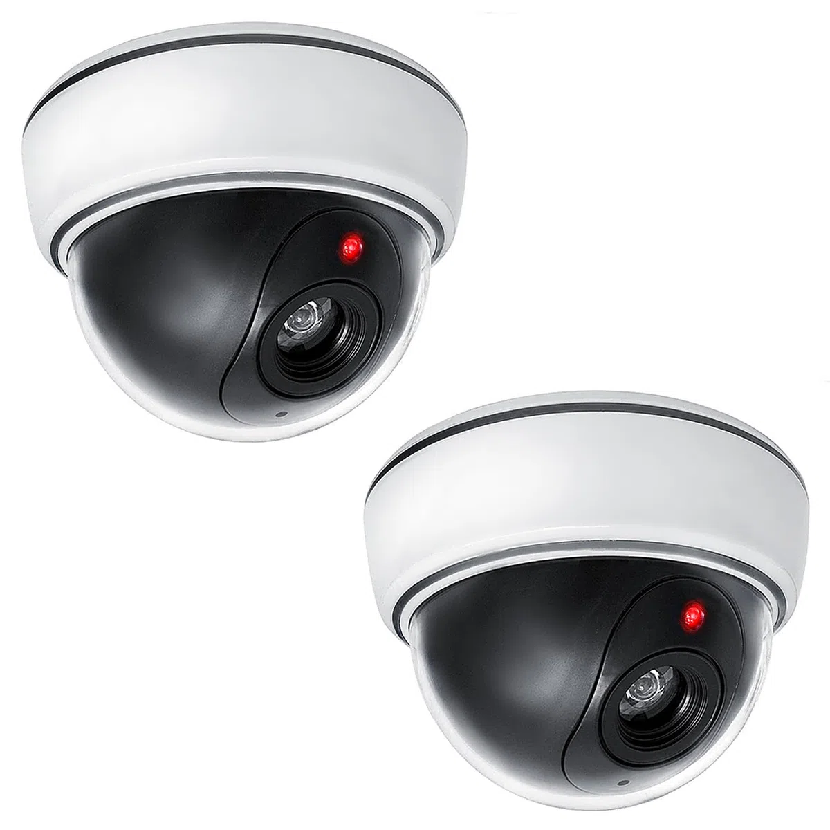 Maclean DC2300 atrapa kamery z migającą diodą LED, realistyczna kamera do monitoringu wewnątrz i na zewnątrz, zasilana bateriami, łatwy montaż, odporna na warunki atmosferyczne (2 sztuki)