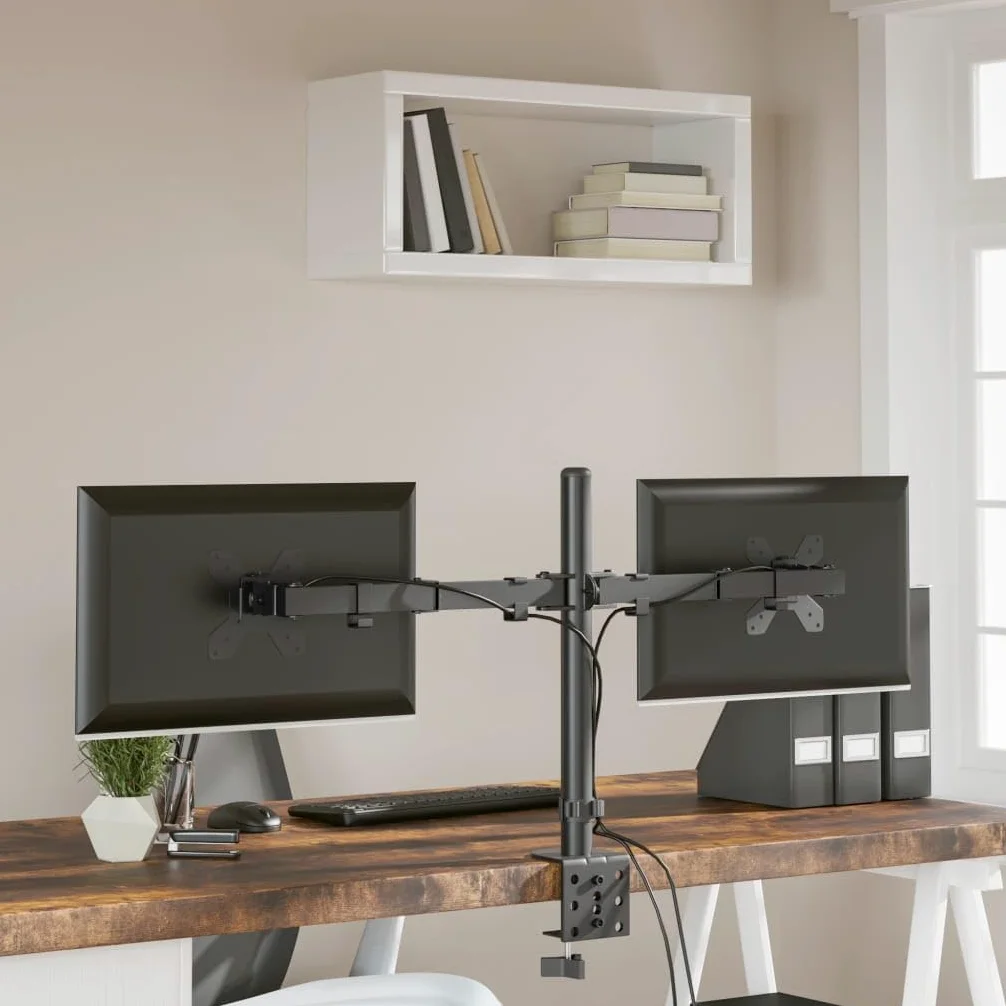 ShGaxin VESA Czarny podwójny stojak na monitor ze stali 75/100 mm, stojak na ekran komputera, stojak na monitor biurko, akcesoria biurowe, akcesoria biurkowe, podstawa monitora - 358002