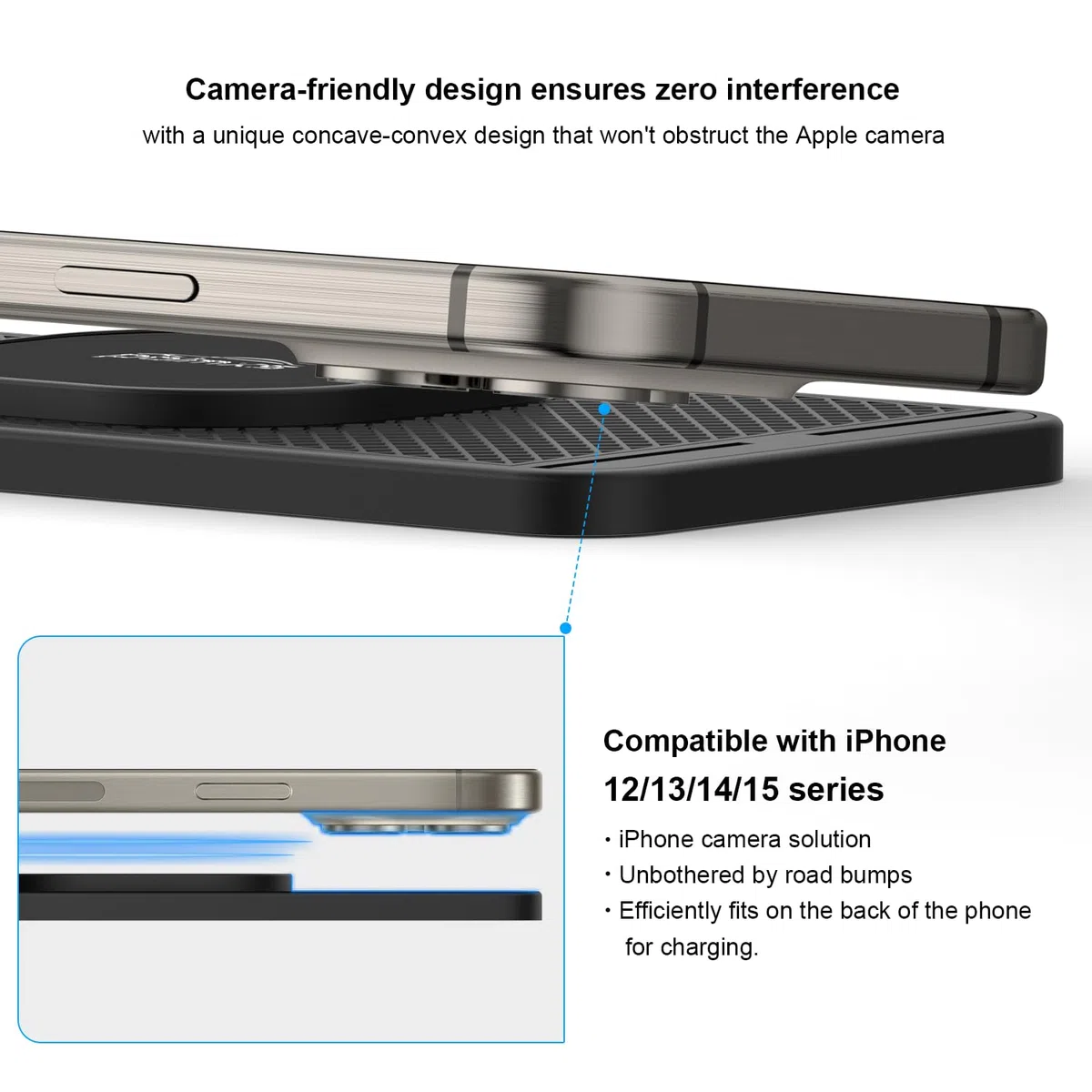 Polmxs Bezprzewodowa magnetyczna ładowarka samochodowa 15 W do bezprzewodowej ładowarki samochodowej Magsafe USB C antypoślizgowa do iPhone'a 15/14/13/12, Airpods (kabel 30 cm)
