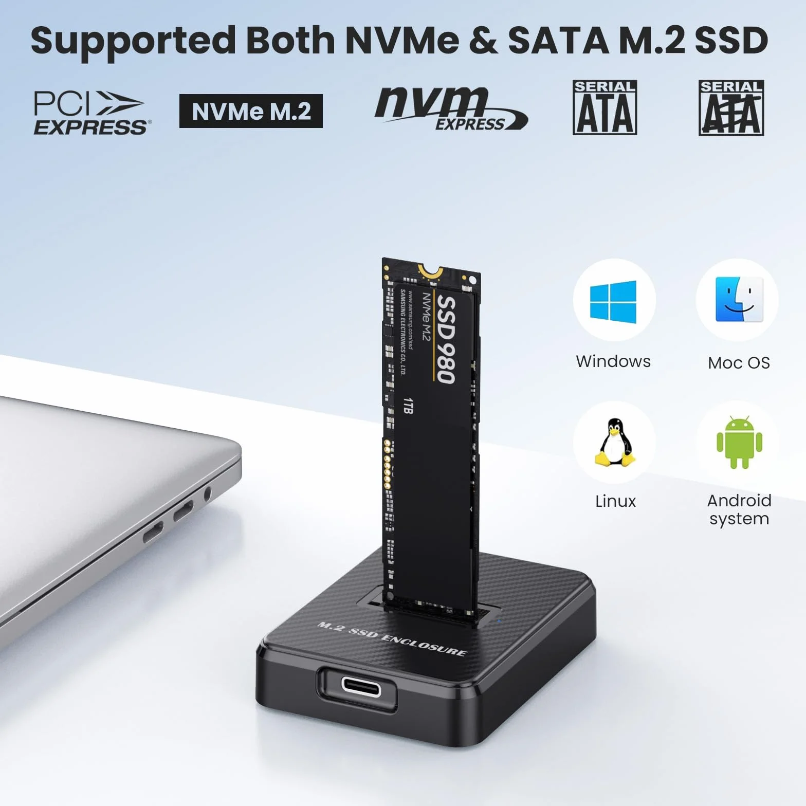 M.2 NVMe & SATA to USB C Docking Station, M2 SSD to USB A Reader Adapter for Both M.2 (M Key, B+M Key) NVMe NGFF SATA Dock, Size for 2280 2260 2242 2230 M2 Based SSD to USB Adapter 10Gbps
