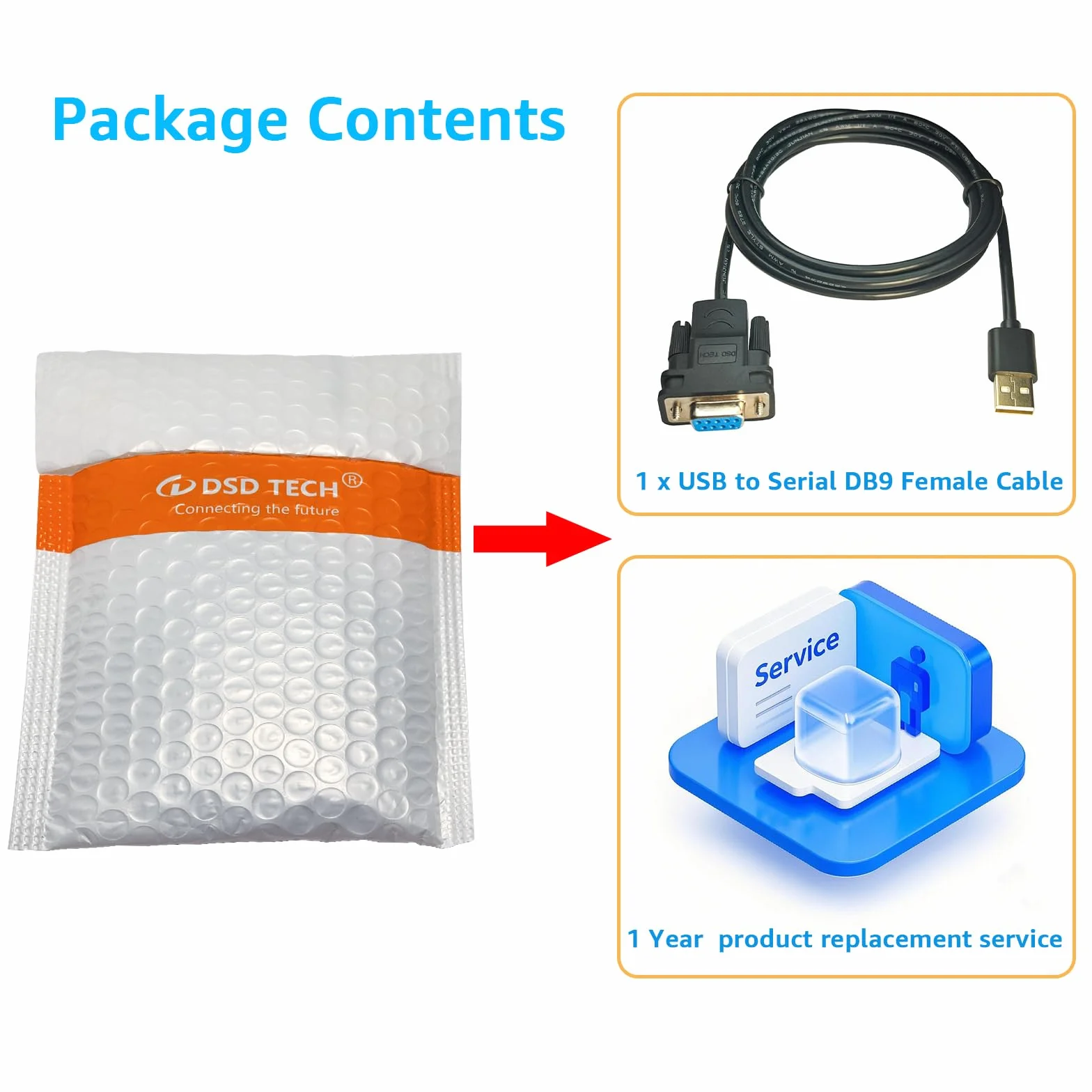 DSD TECH SH-RS232G Kabel USB do serii DB9 żeński Zintegrowany chip FTDI FT232RL