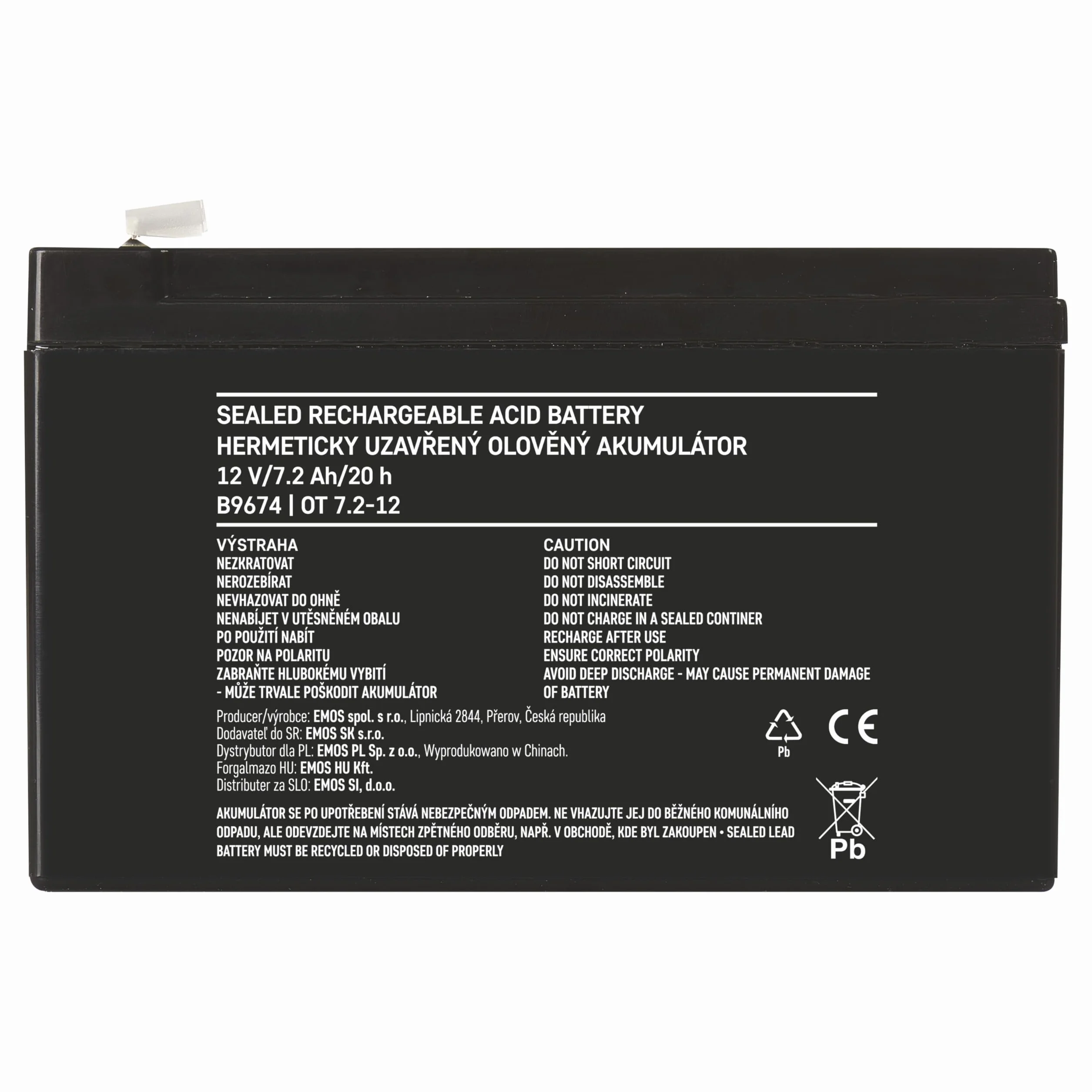 Emos bezobsługowy akumulator ołowiowy (12 V, 7,2 Ah Faston 6,3 mm, 1 sztuka, b9674