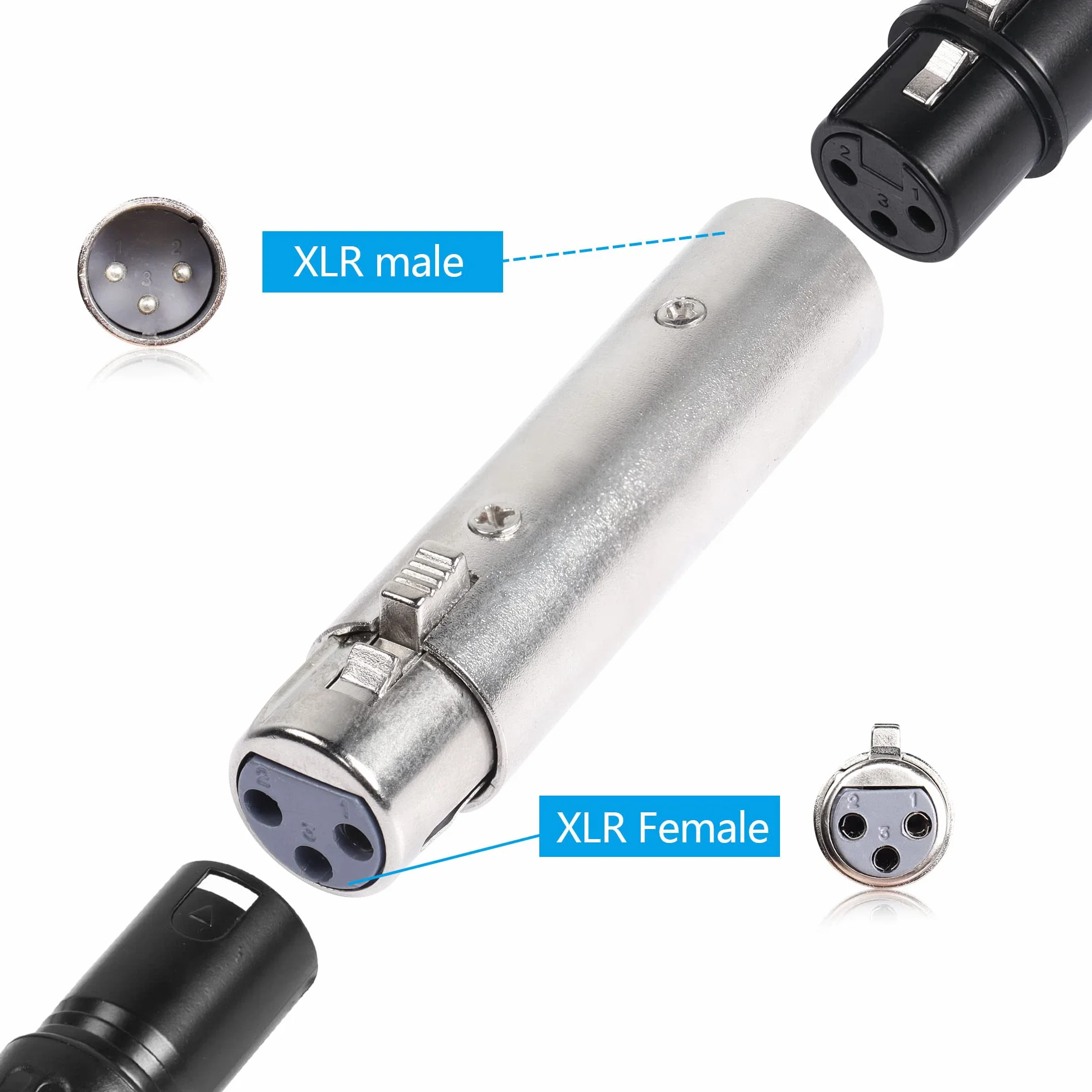 Adapter XLR męski na żeński, 3-pinowy XLR audio mikrofon przedłużacz adapter złącze (2-pak)