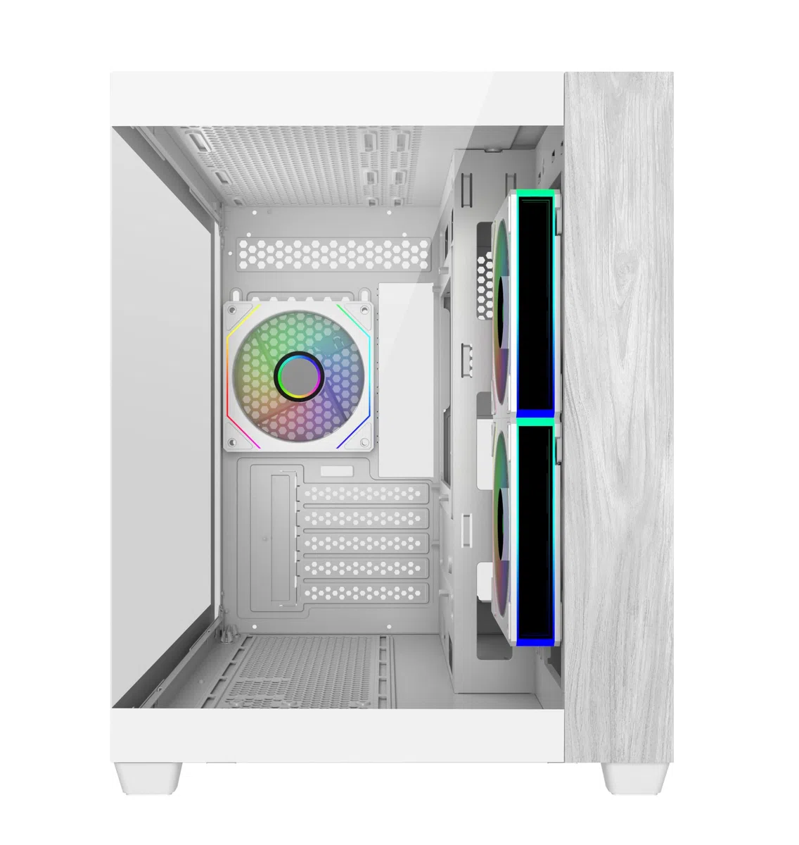 Cooler Master Elite 481 Biała drewniana obudowa komputera | 3 wstępnie zainstalowane odwrócone wentylatory argb | Wsparcie AIO do 360 mm | Uchwyt na płytę główną mATX | Seria RTX 50 do 410 mm |