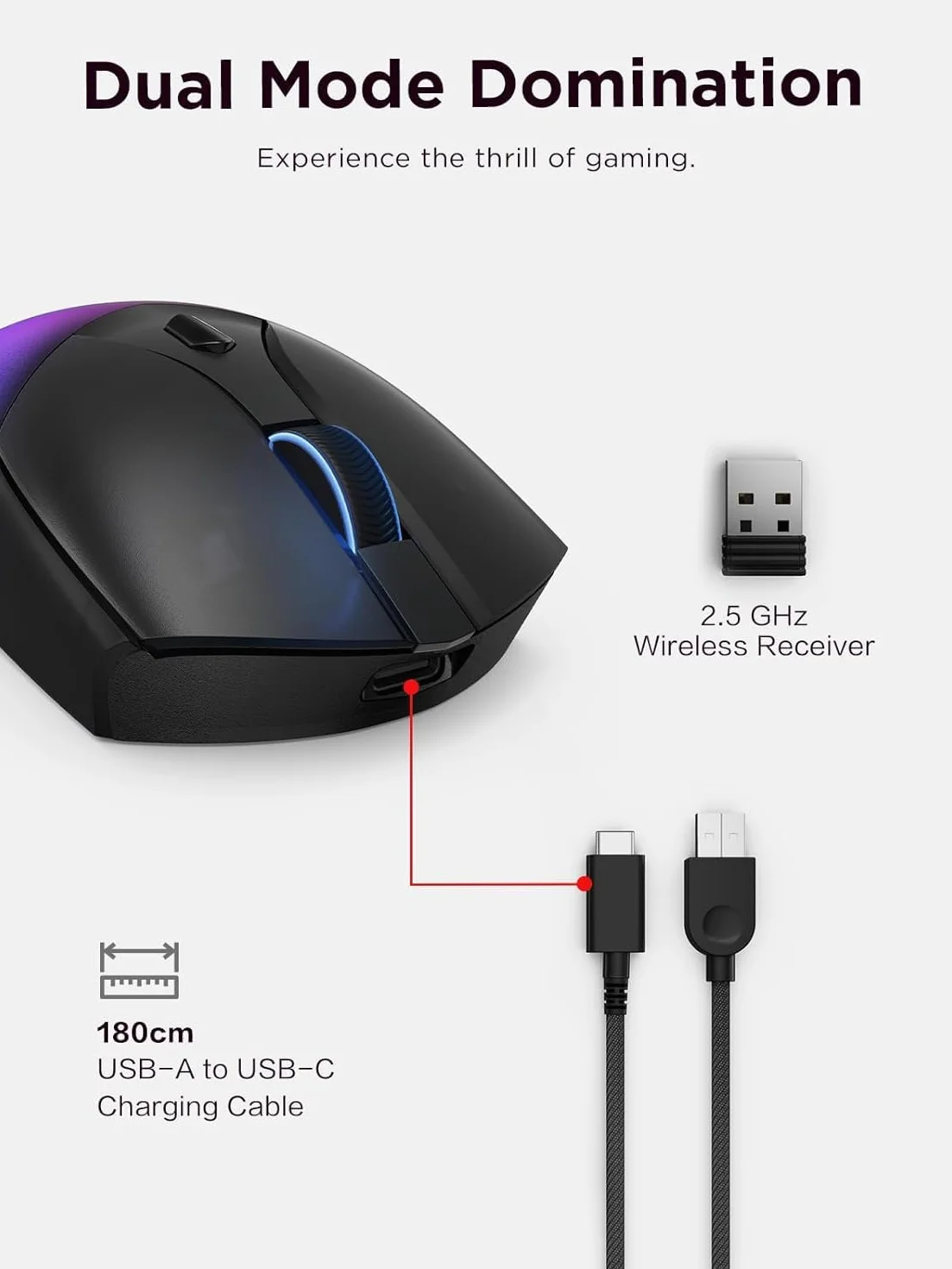 Lenovo Legion M410 bezprzewodowa mysz do gier RGB 16000 dpi 400 IPS czarny przezroczysty
