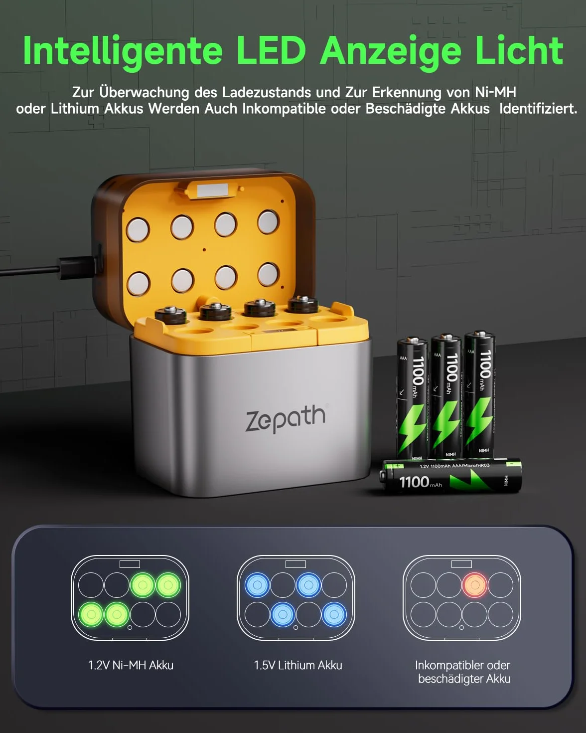 Ładowarka hybrydowa Li-ion/NI-MH 8-slotowa do akumulatorów AA/AAA 1100mAh 1,2V z 16 akumulatorami NI-MH