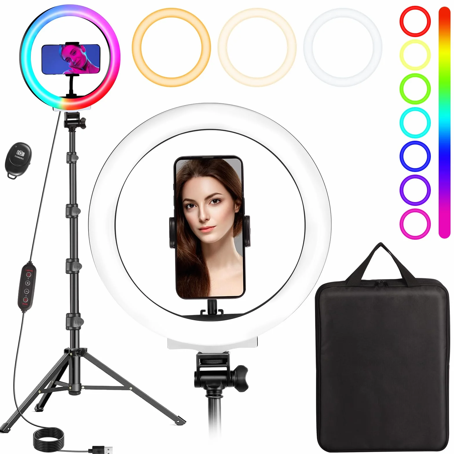MICCYE Światło Pierścieniowe ze Statywem 10-calowe Światło Pierścieniowe RGB Całkowita Wysokość 180cm Ring Light Selfie do Makijażu Wideo Fotografia