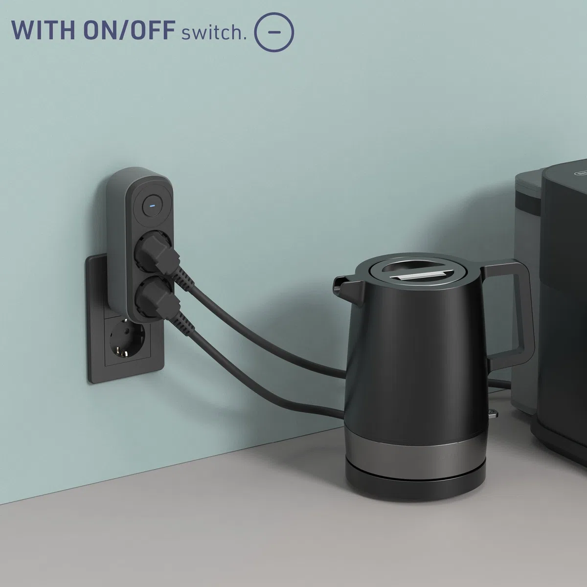 Electraline 55106 Prima podwójny adapter 2 gniazda wtykowe 16 A (2P+A) z uziemieniem przednim, z włącznikiem/wyłącznikiem, listwa zasilająca z 2 gniazdami z zestykiem ochronnym, czarny/szary