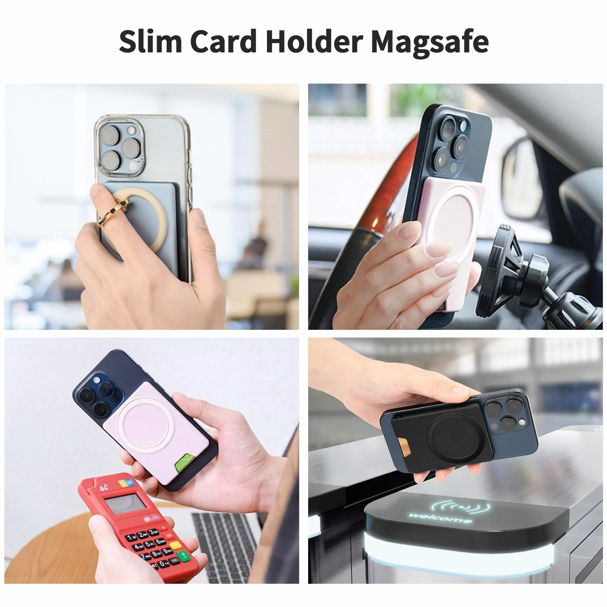 PROfezzion Dwustronna Magnetyczna Portmonetka Etui na 2 Karty Kompatybilny z MagSafe iPhone 16/15/14/13/12 Pro Max Plus Czarny