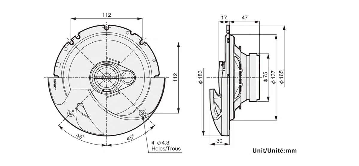 Pioneer TS-R1750S 17cm 3-drożne głośniki koncentryczne (250 W), czarne