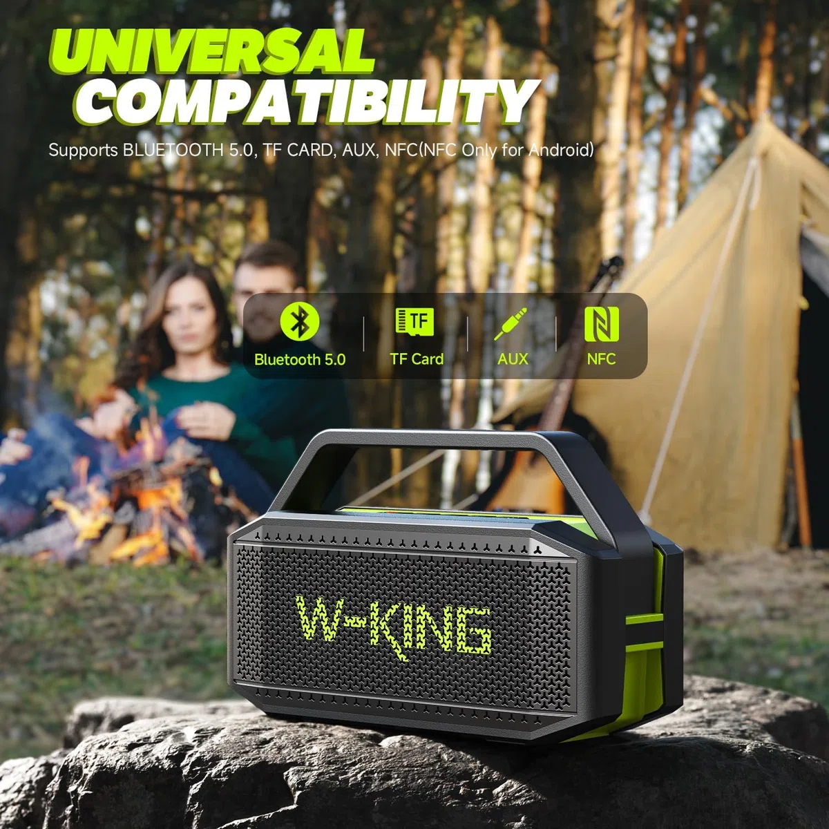 W-KING Głośnik Bluetooth, 60 W, przenośny, bezprzewodowy, wodoodporność IPX6, soczysty bas, czas odtwarzania 40 h, zewnętrzny, potężny, stereo, z funkcją powerbanku, wersja 5.0, karta TF, NFC, AUX, EQ