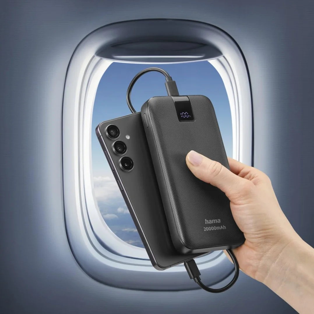 Hama Power Pack do ładowania telefonu 20000 mAh (powerbank, szybkie ładowanie, 2 x USB C, USB C, pojemny, lekki, ładowarka, Power Delivery, Qualcoom Quick Charge, Fast charge) antracyt