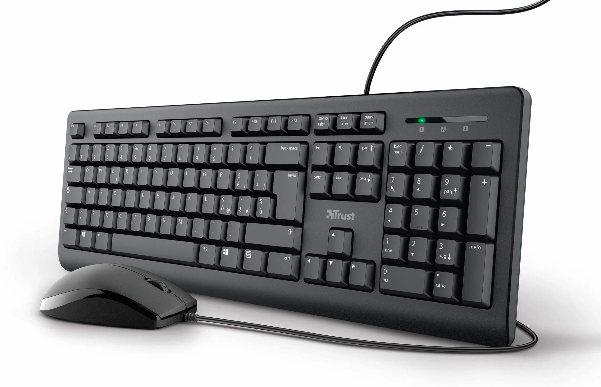 Trust Taro klawiatura i mysz USB przewodowa włoski QWERTY 1,8 m odporna na płyny ergonomiczna