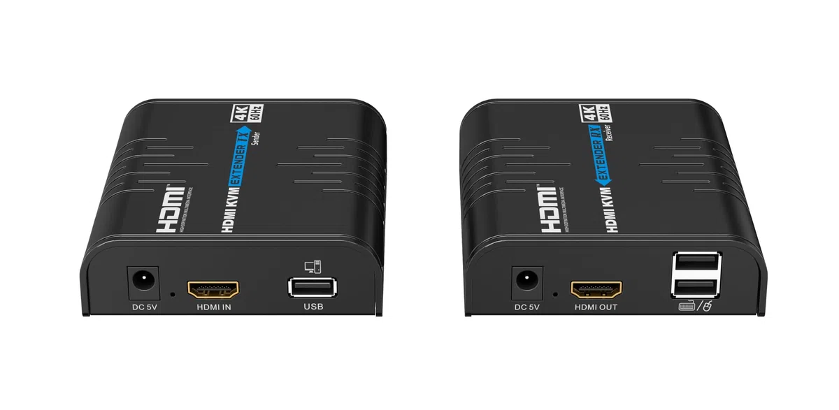 PremiumCord Przedłużacz KVM 4K HDMI z USB 2.0, do 120 m Przez Sieć Lan, Przez Ip, Cat5/5e/6, UHD 4K 2160p 60Hz, Full HD 1080p, 4:4:4, HDMI 2.0, HDCP 2.2, Solidna Obudowa Aluminiowa