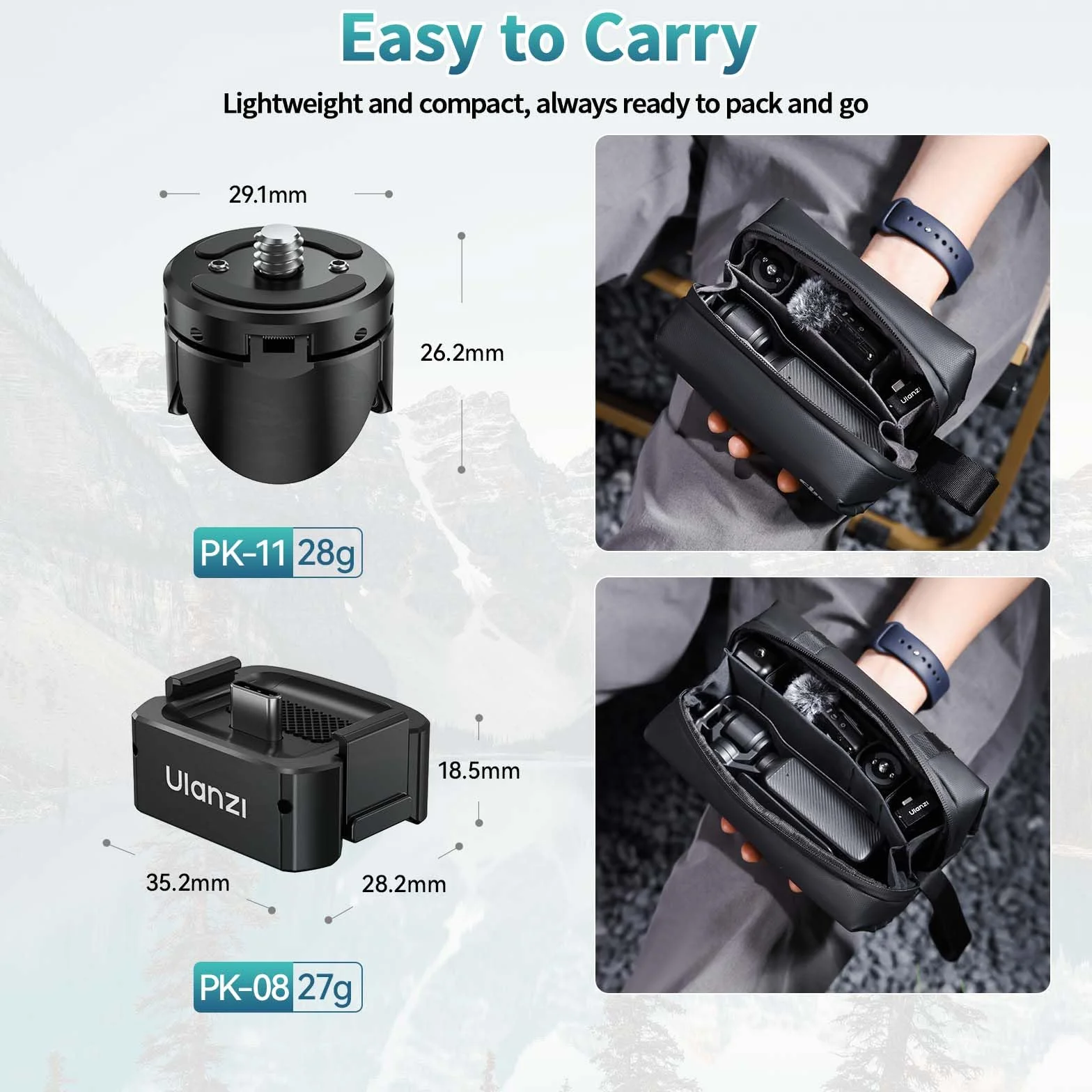 ULANZI Zestaw mini statywu z szybkim uwalnianiem do DJI Osmo Pocket 3, w pełni funkcjonalny port typu C, podstawa adaptera ładującego do Pocket 3 akcesoria z otworem na śrubę 1/4 do statywów (PK-08 i