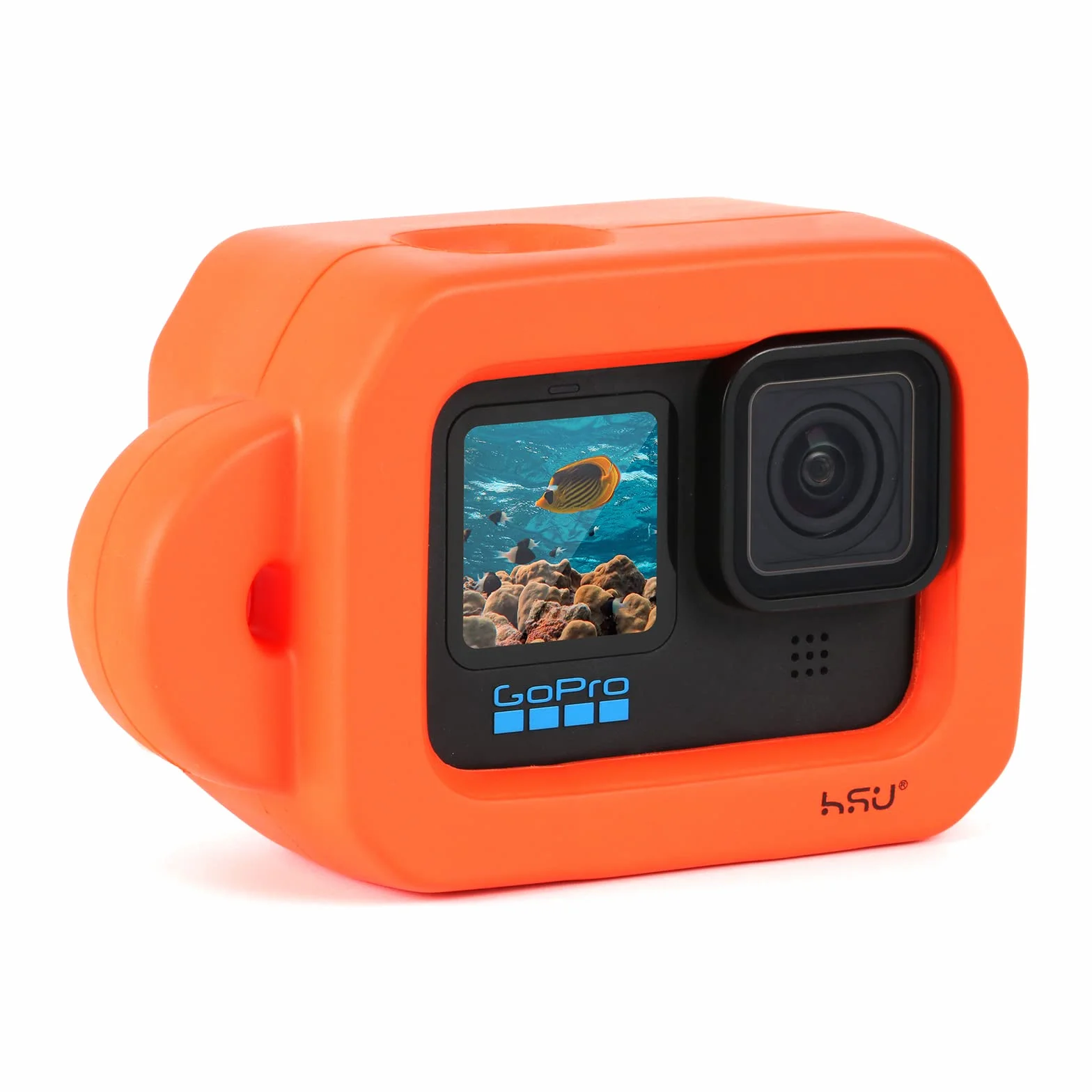 HSU Pływające etui do GoPro Hero 13/12/11/10/9, czarne, pływająca obudowa, akcesoria do sportów wodnych, surfingu, pływania, nurkowania (pomarańczowe)