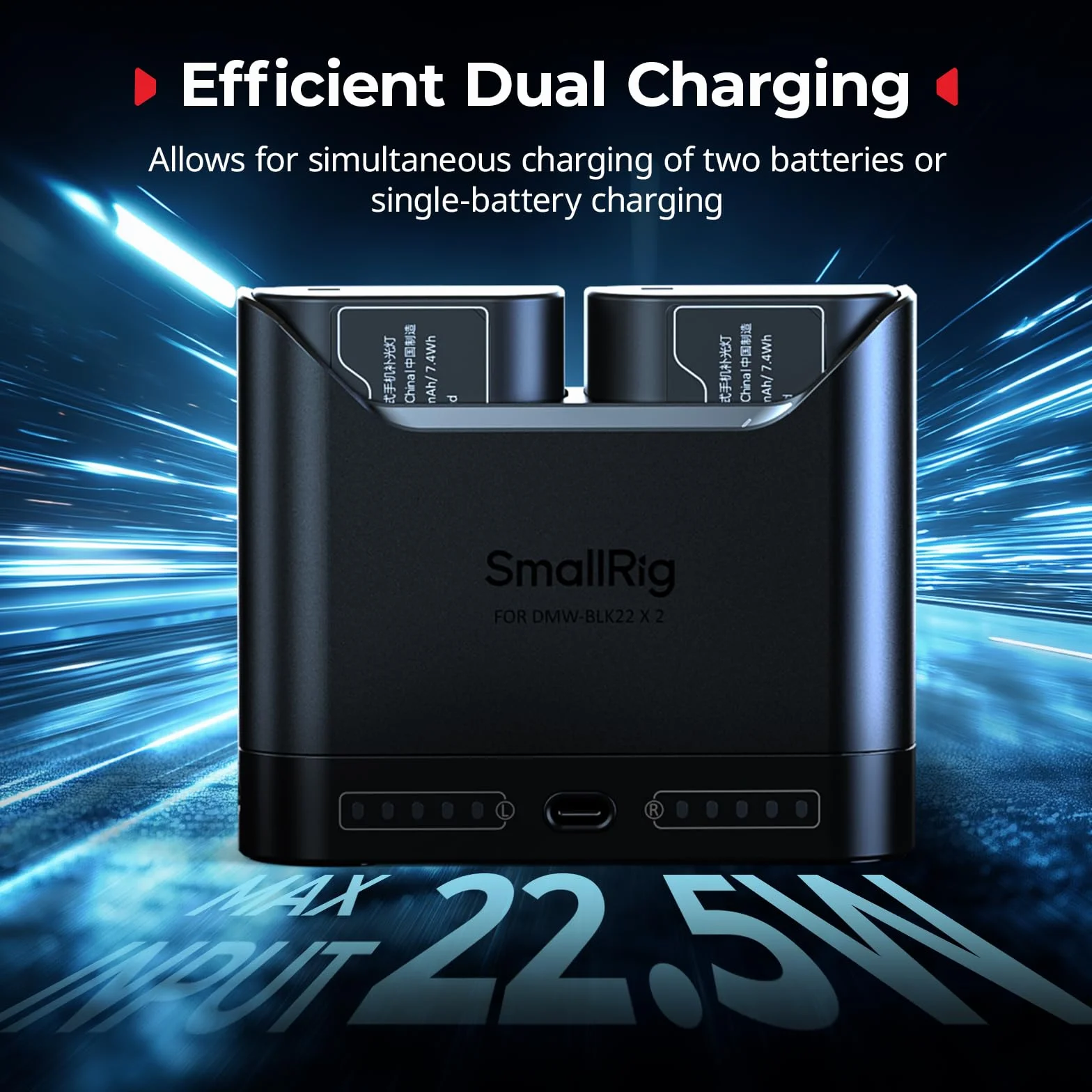SMALLRIG Ładowarka DMW-BLK22 do Panasonic 2-godzinna USB-C 22,5W kompatybilna Lumix GH5 GH5 II GH6 GH7 S5