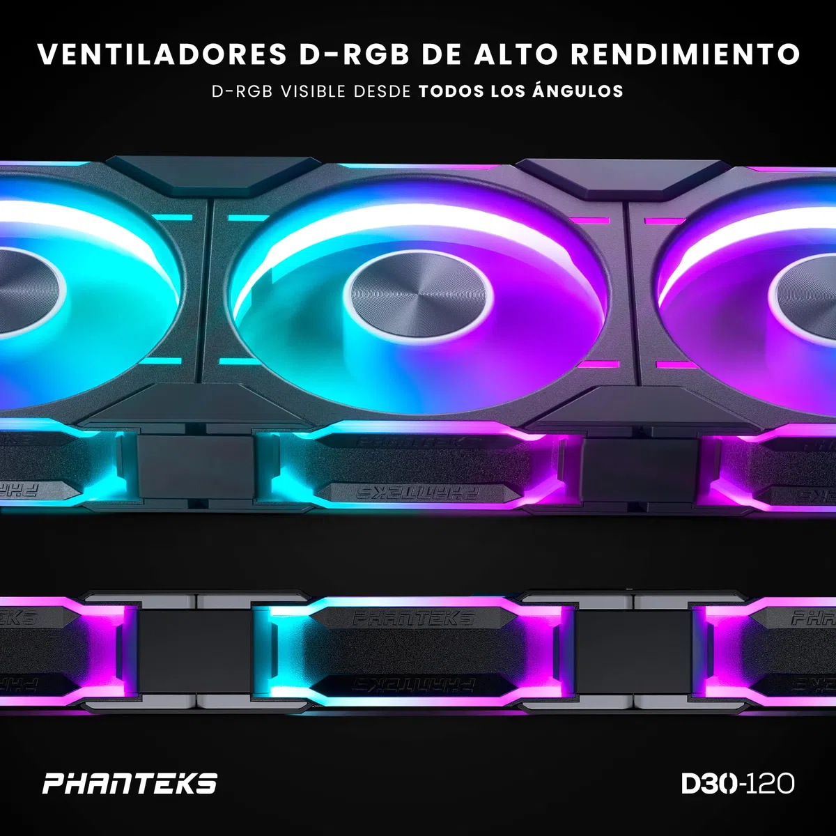 Phanteks D30 PWM 3 żarówki D-RGB ze standardowym przepływem powietrza, czarne, 120 mm