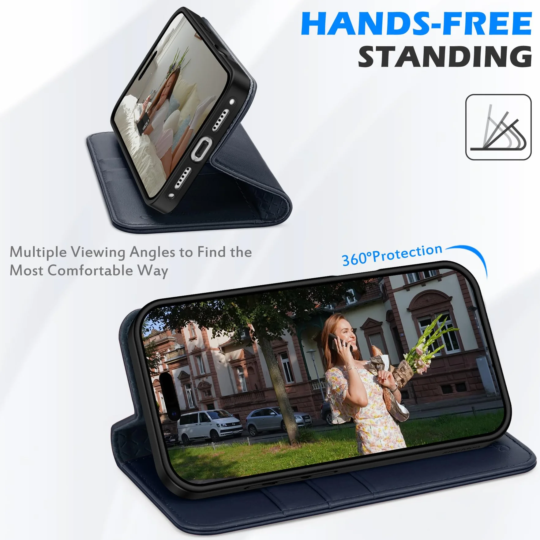 SHIELDON Etui do iPhone 17 Pro 6,3" 5G 2025 Skórzany Portfel RFID Magnetyczne Folio Granatowy