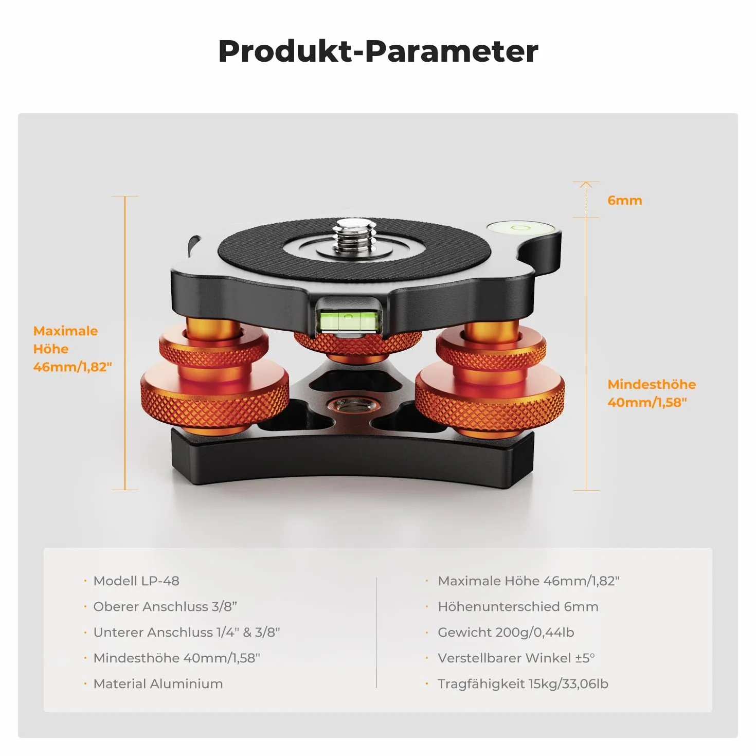 K&F Concept Podstawa do poziomowania głowicy statywu, aluminiowa podstawa poziomująca ze śrubą 3/8", precyzyjna regulacja kąta -5°, trójkołowiec do makro fotografii panoramicznej, z adapterem 1/4 na 3