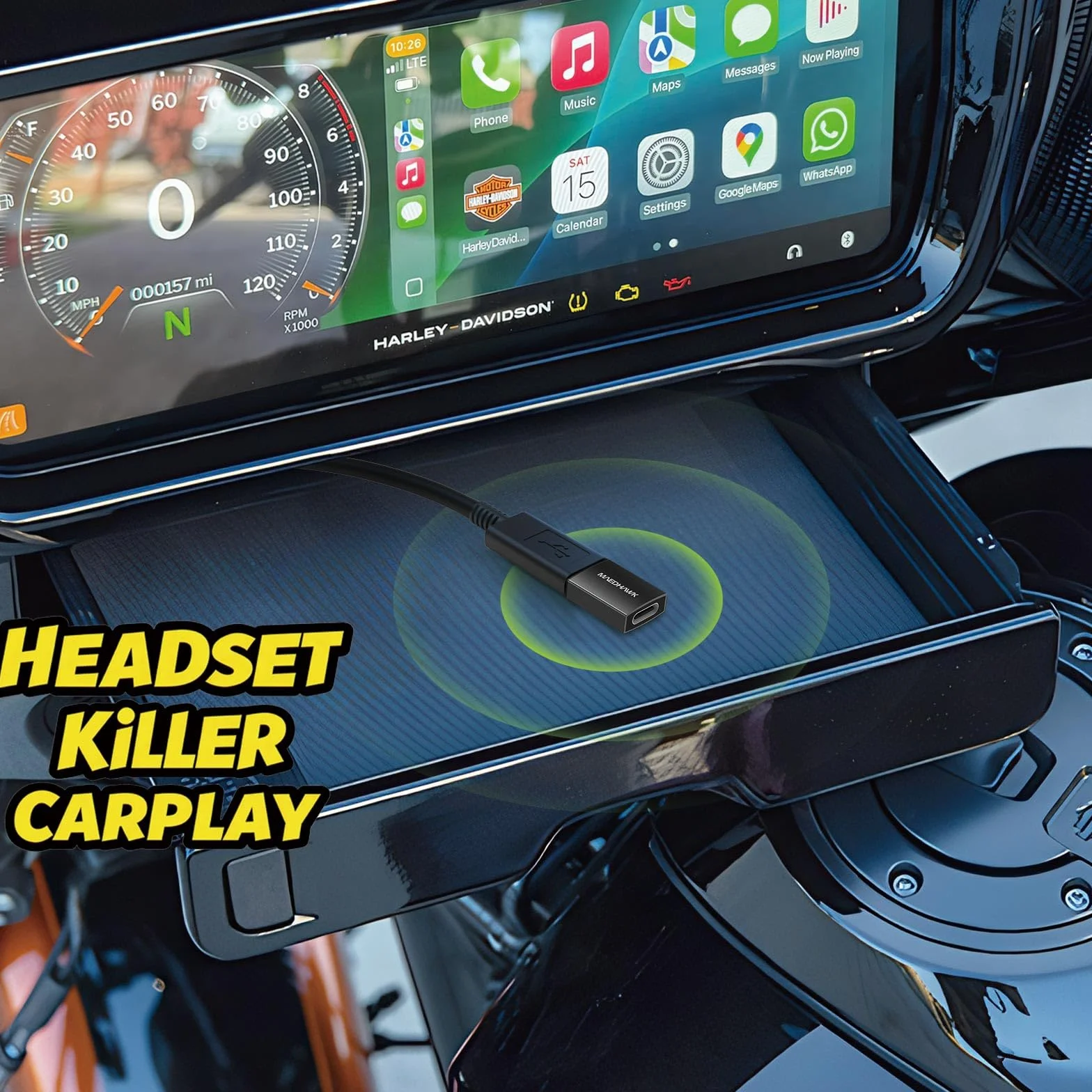 MaedHawk Bypass 2.0 Adapter do CarPlay na Motocykl – Bluetooth 5.4 Bypass Kasku z 45W USB-C Passthrough Ładowaniem (Plug & Play, Aktywacja Bezprzewodowa, Bypass Headset/CarPlay)