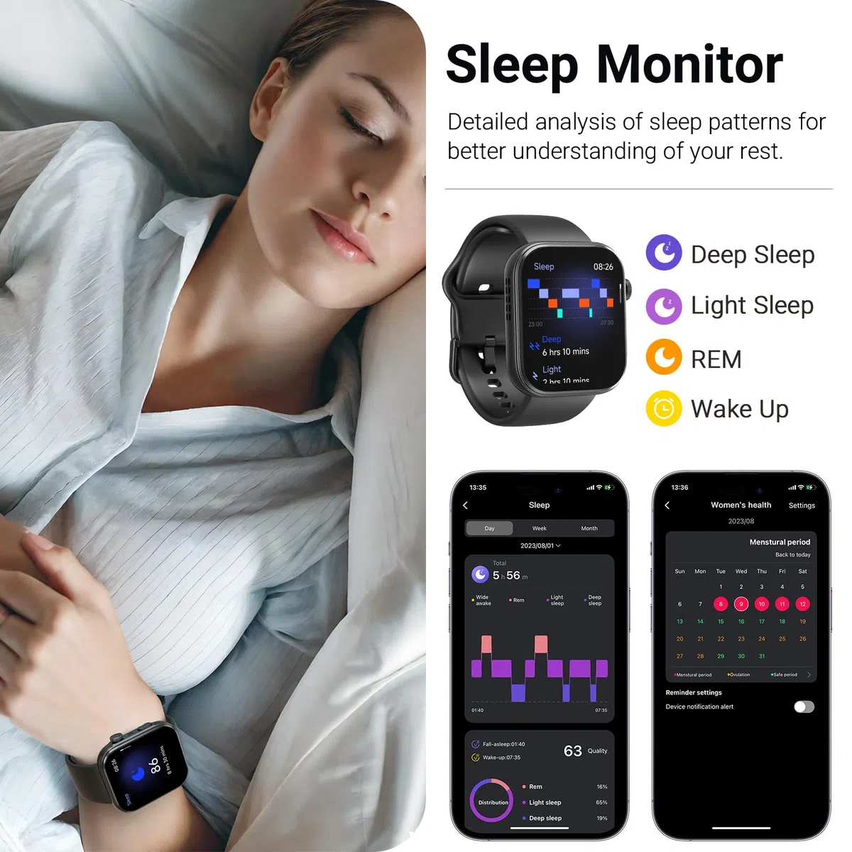 TOZO S6 Smartwatch 1.85” AMOLED Ultra-Clear Screen Dynamiczne tarcze zegarka Połączenia Bluetooth, ponad 100 trybów sportowych Zegarek fitness z monitorem tętna/snu/tlenu we krwi Wodoodporność IP68