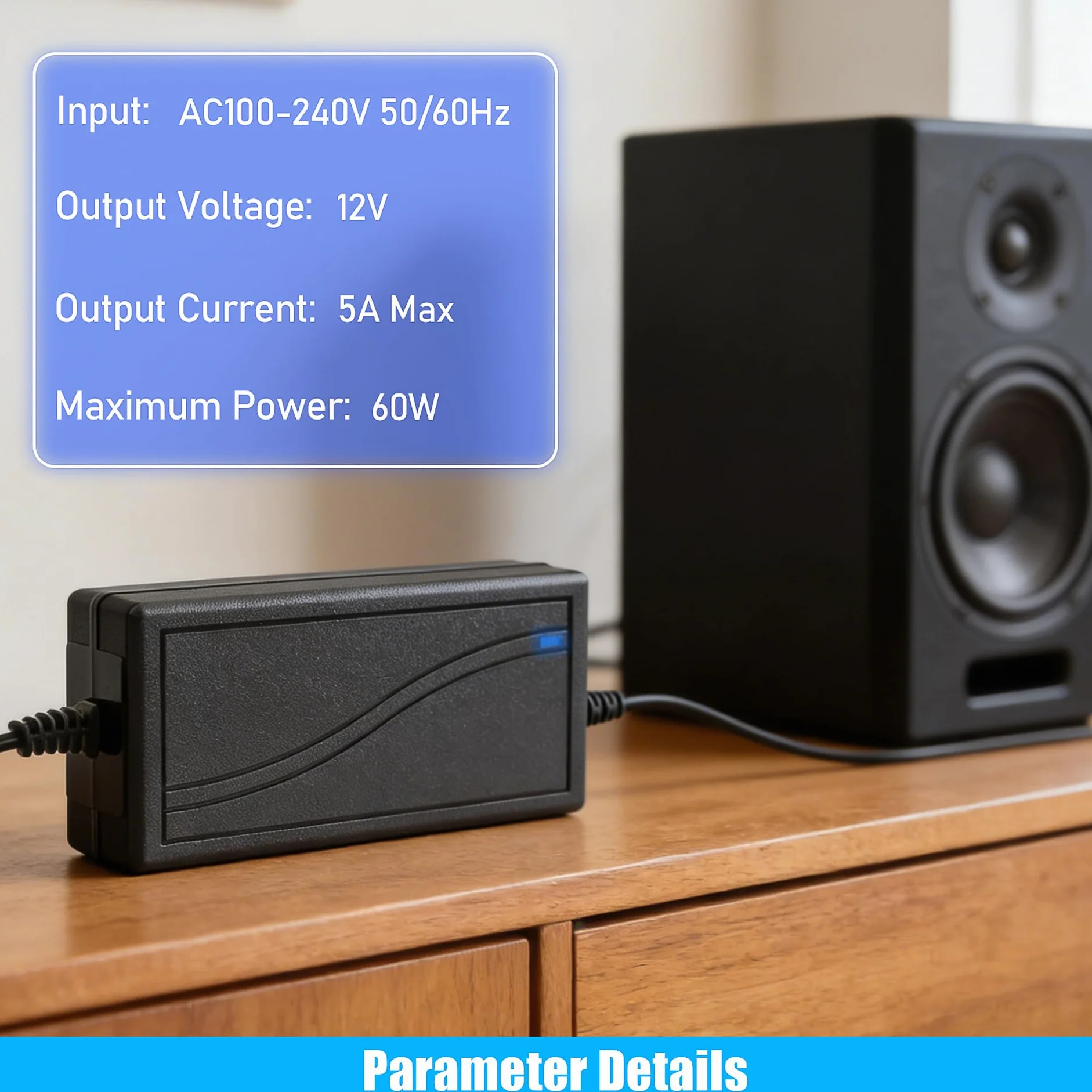 Zasilacz sieciowy 12 V, 5 A, 60 W, stabilny transformator ładowarki z zabezpieczeniem przed przeciążeniem/przegrzaniem, zasilacz 100-240 V AC do taśm LED, kamer monitorujących, odtwarzaczy DVD i